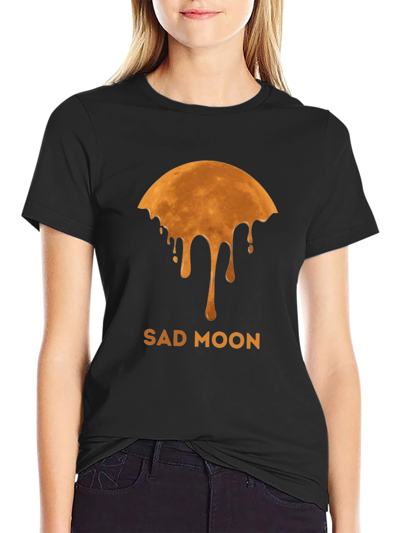 Black Sad Moon Graphic Tee - Unique Design view 2