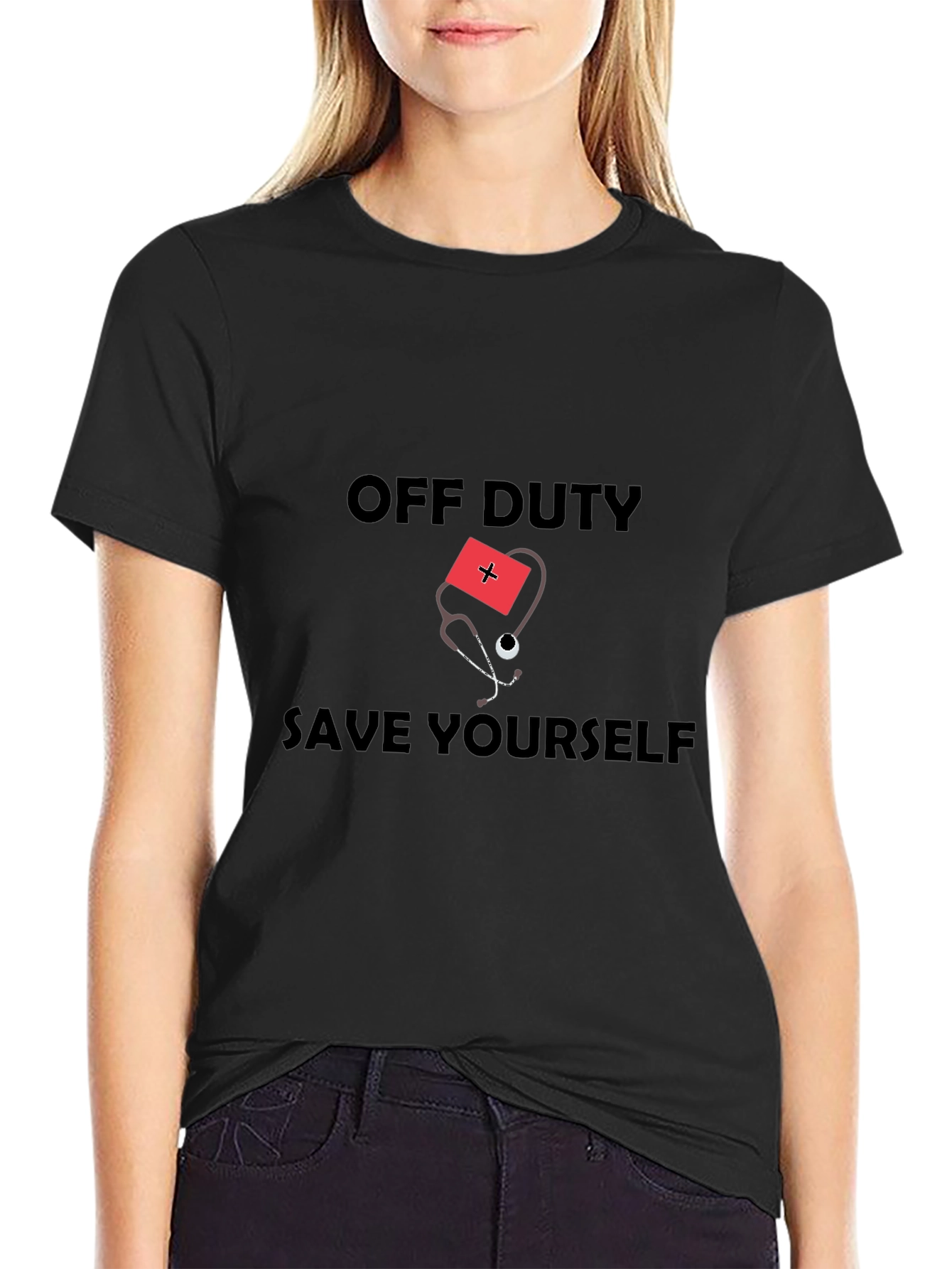 Black Off Duty Save Yourself Graphic Tee view 2