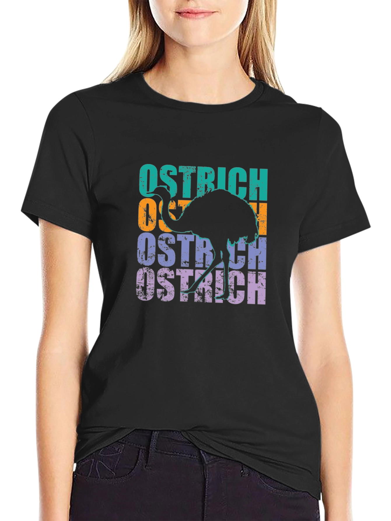 Black Retro Ostrich Graphic T-Shirt - Cool Animal Tee view 2