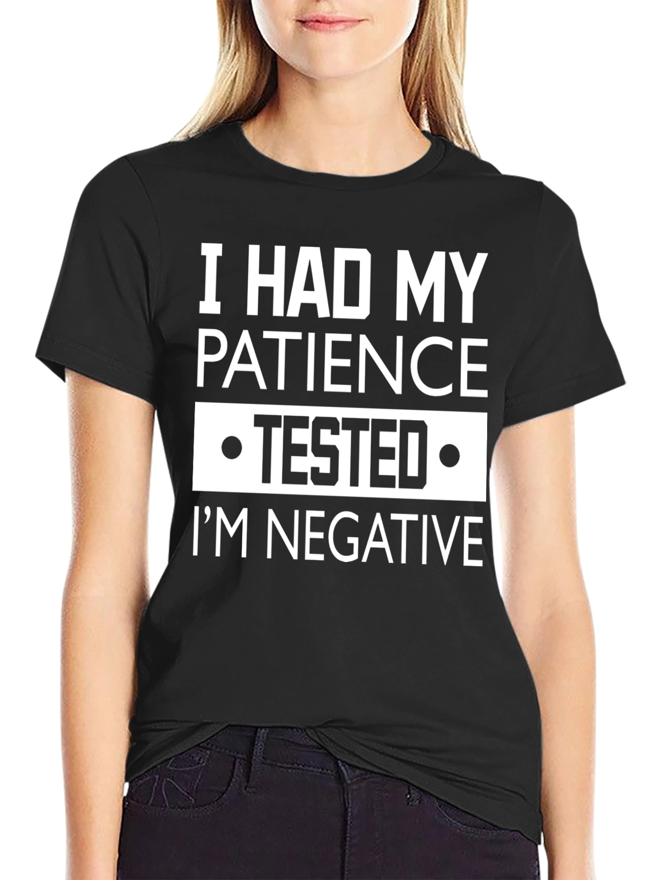 Black Funny Patience Tested Negative Graphic T-Shirt view 2