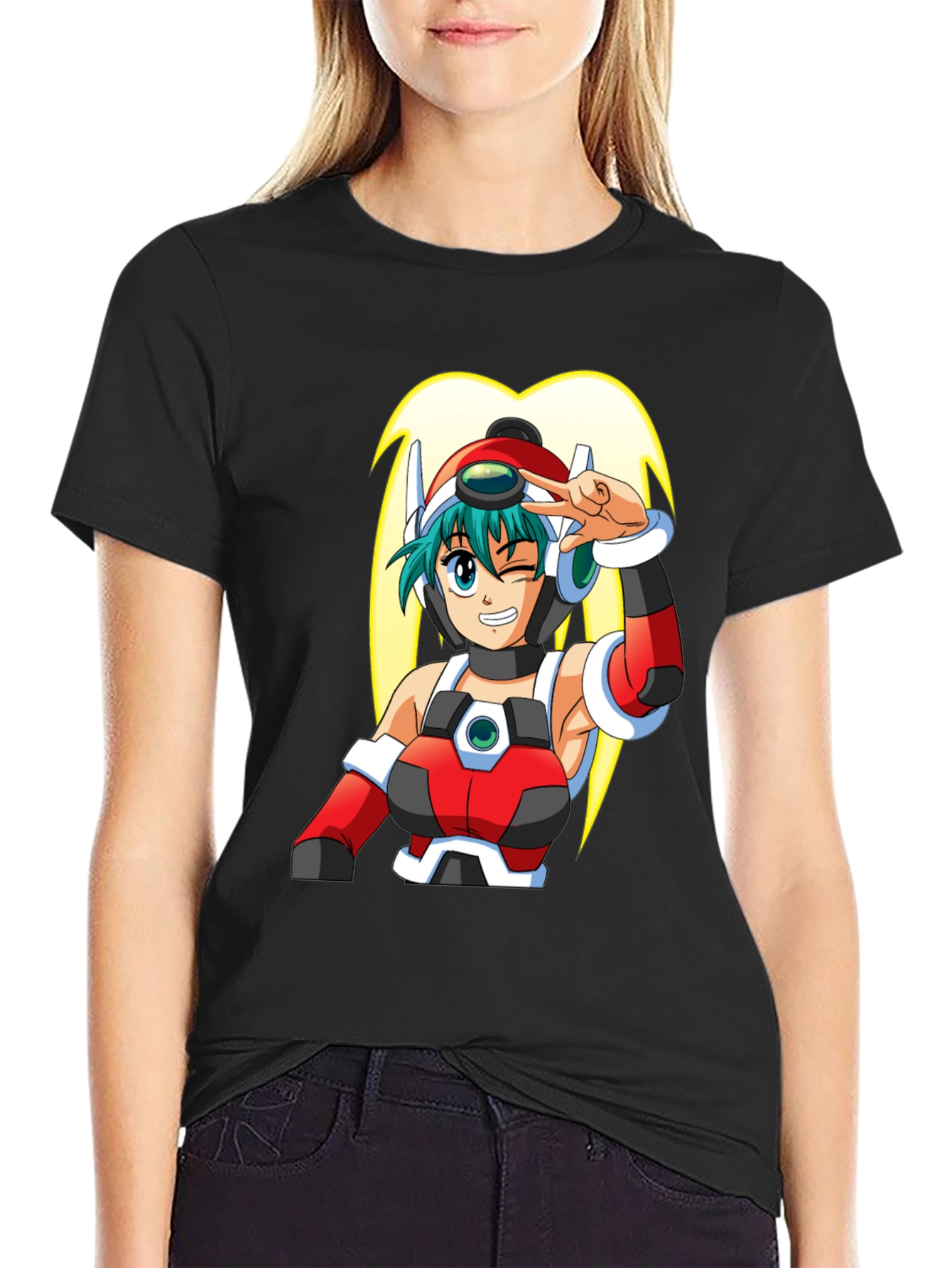 Black Anime Girl Graphic T-Shirt - Black Cotton Tee view 2