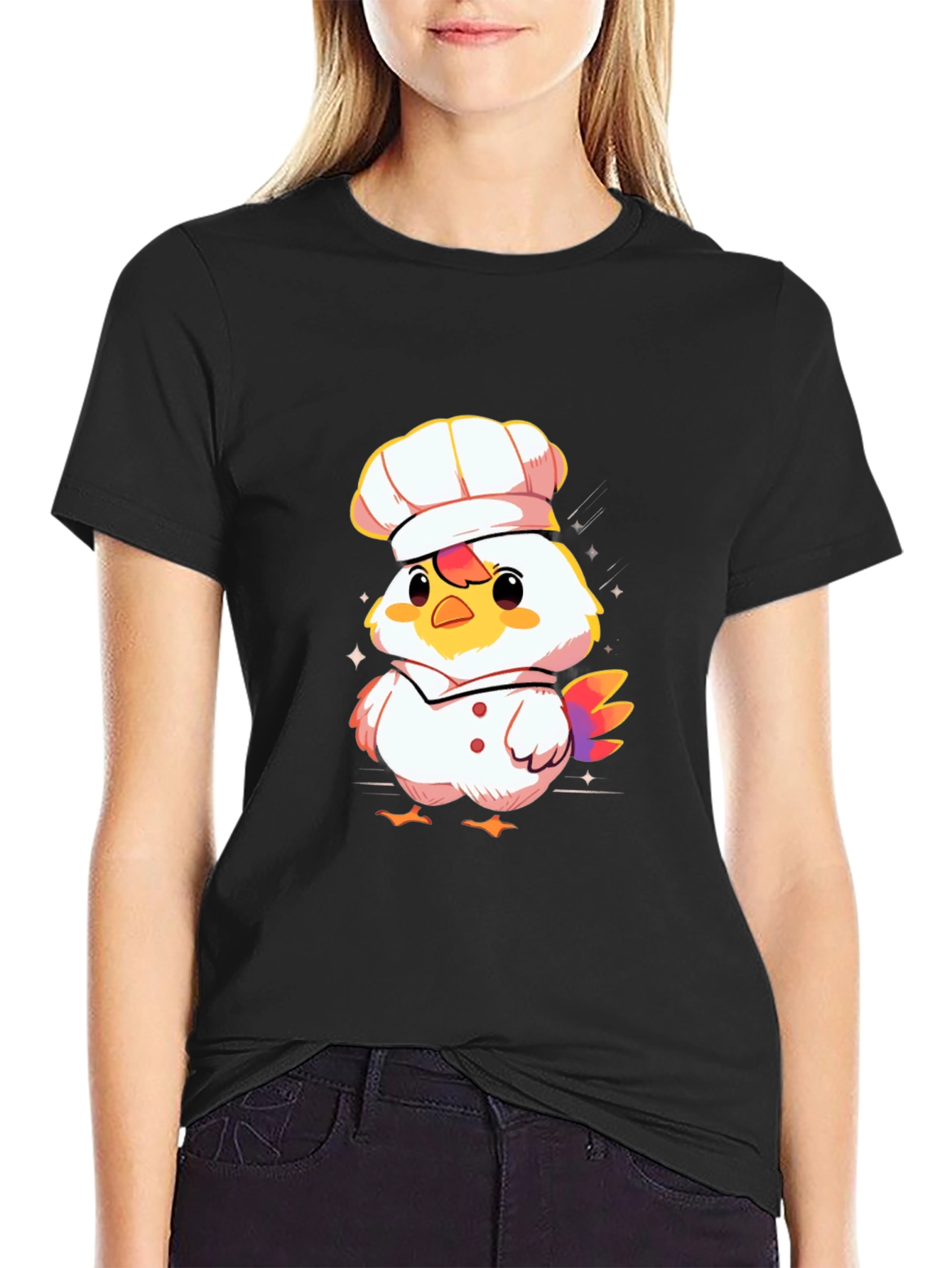 Black Chef Chicken Graphic Tee - Black Cotton T-Shirt view 2