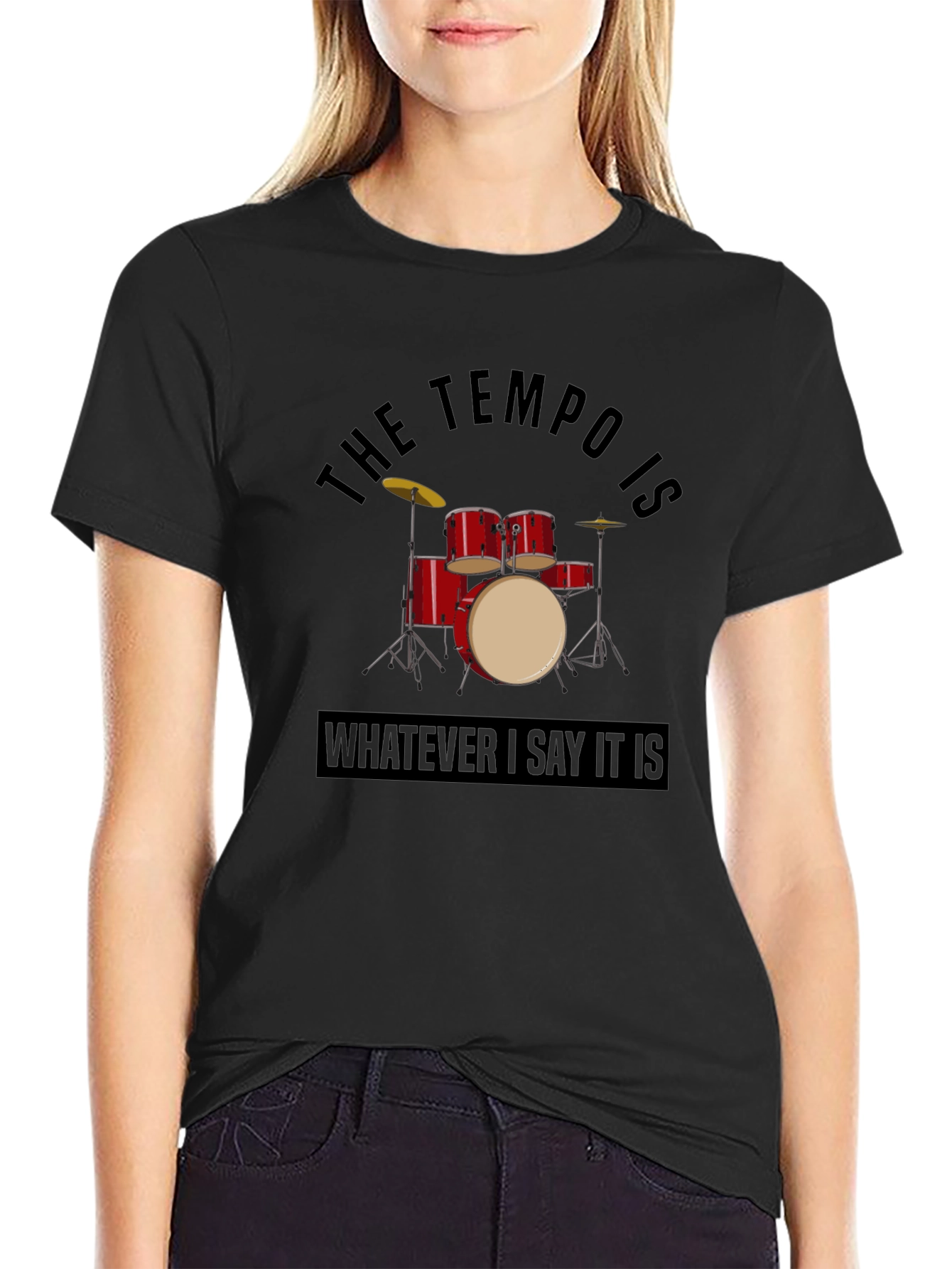 Black Tempo Drummer Graphic Tee - Black Cotton T-Shirt view 2
