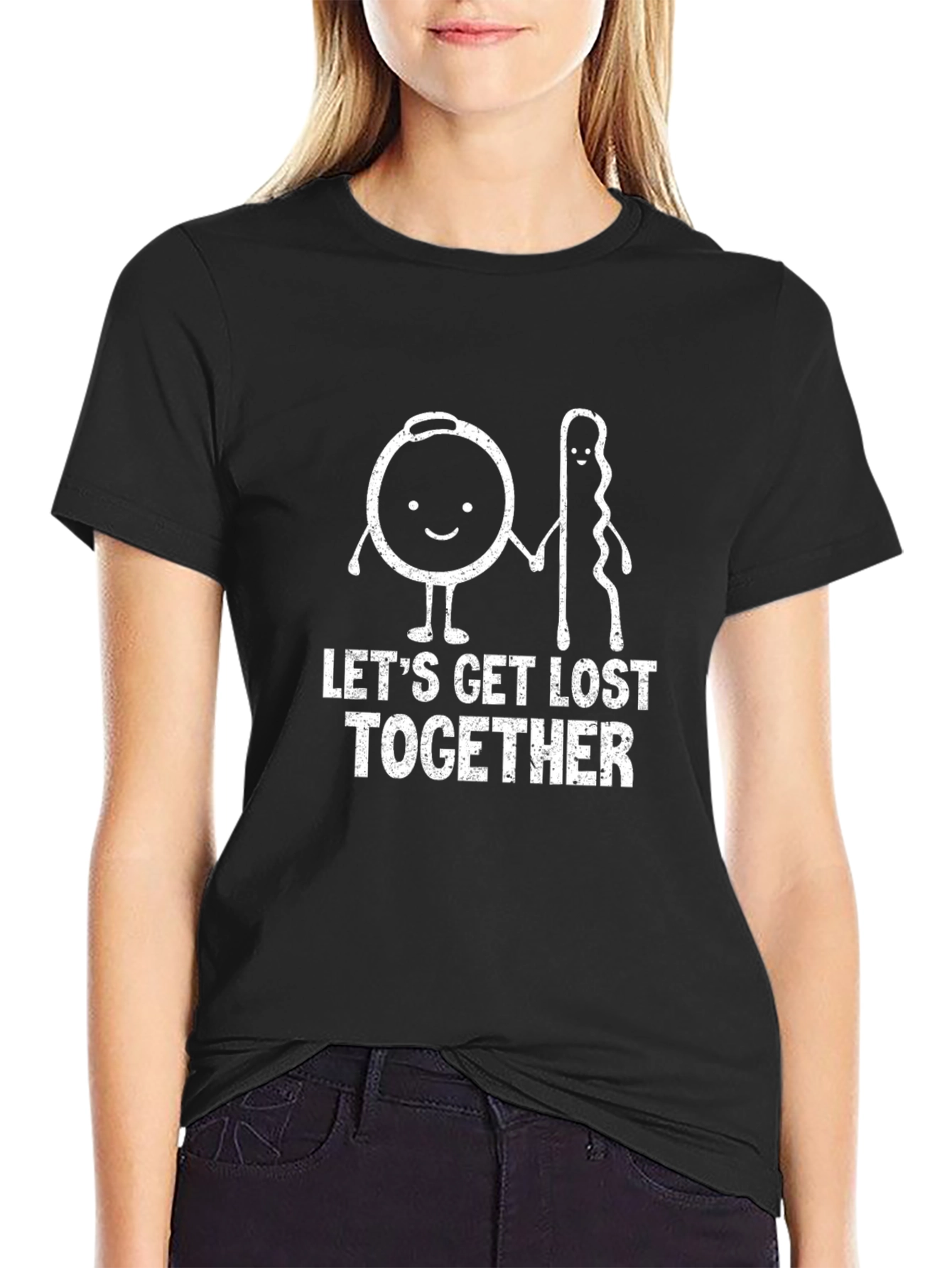 Black Let's Get Lost Together Funny T-Shirt view 2