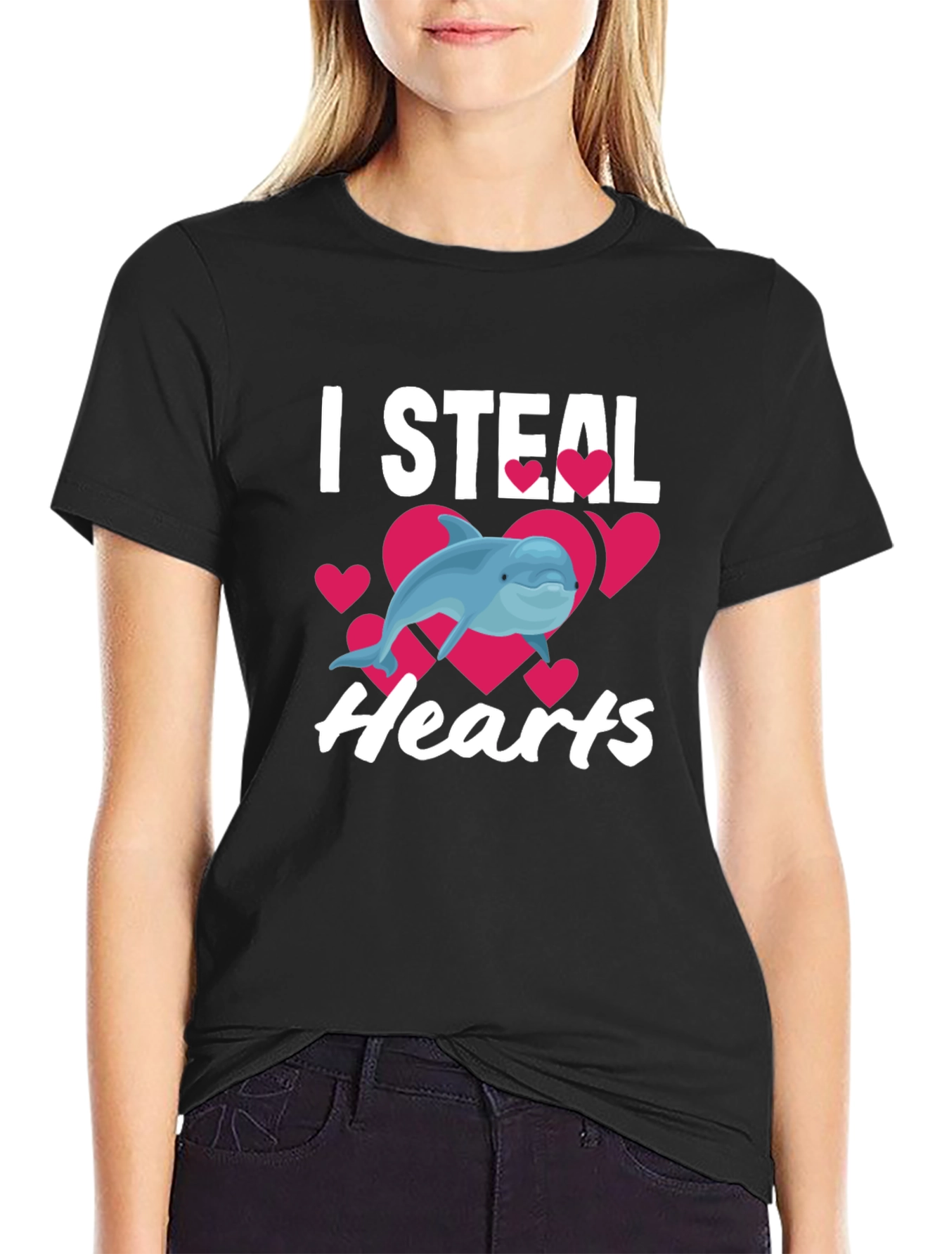 Black I Steal Hearts Dolphin Graphic Tee - Black view 2