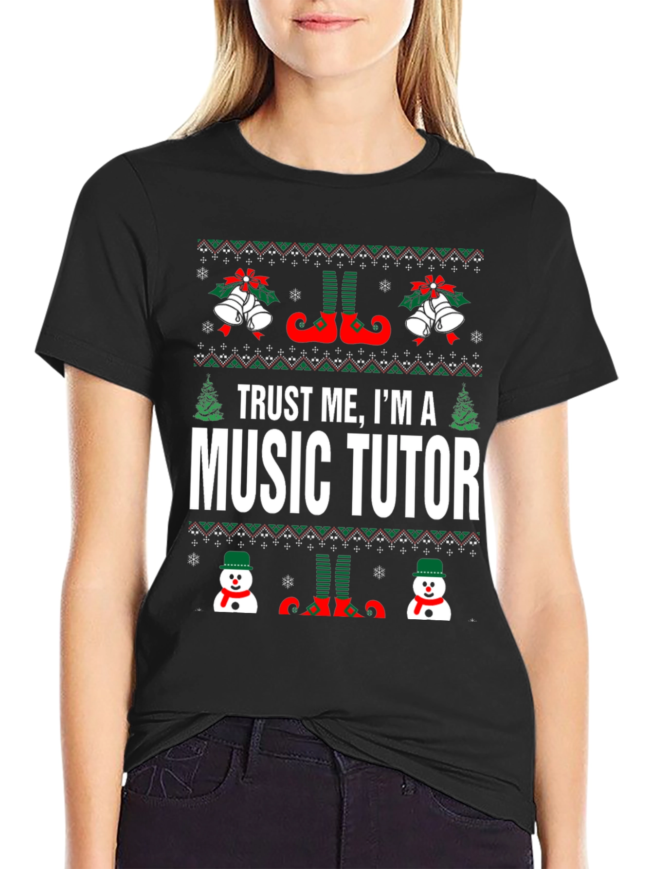 Black Trust Me I'm A Music Tutor Christmas T-Shirt view 2