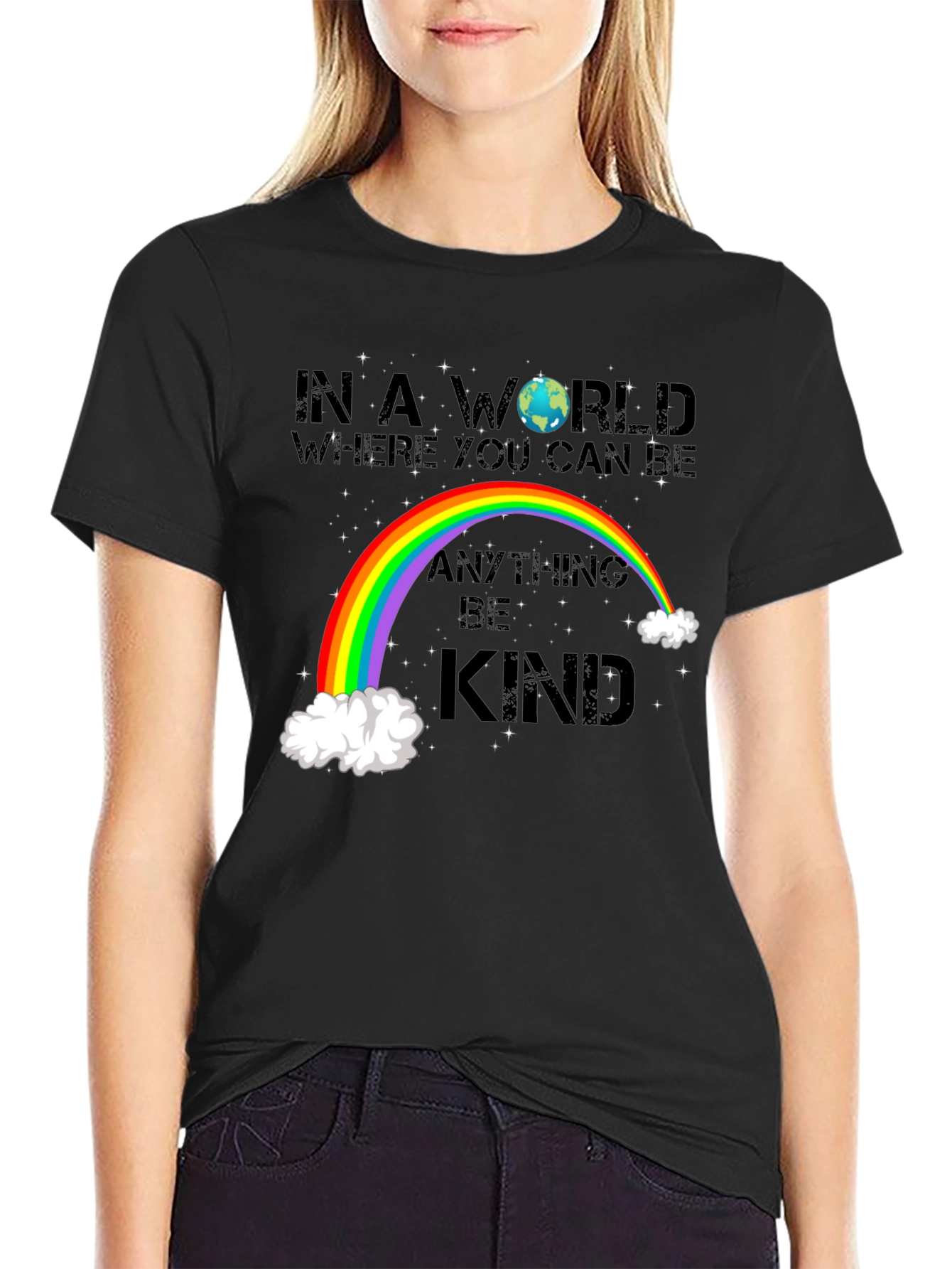 Black Be Kind Rainbow Graphic T-Shirt view 2