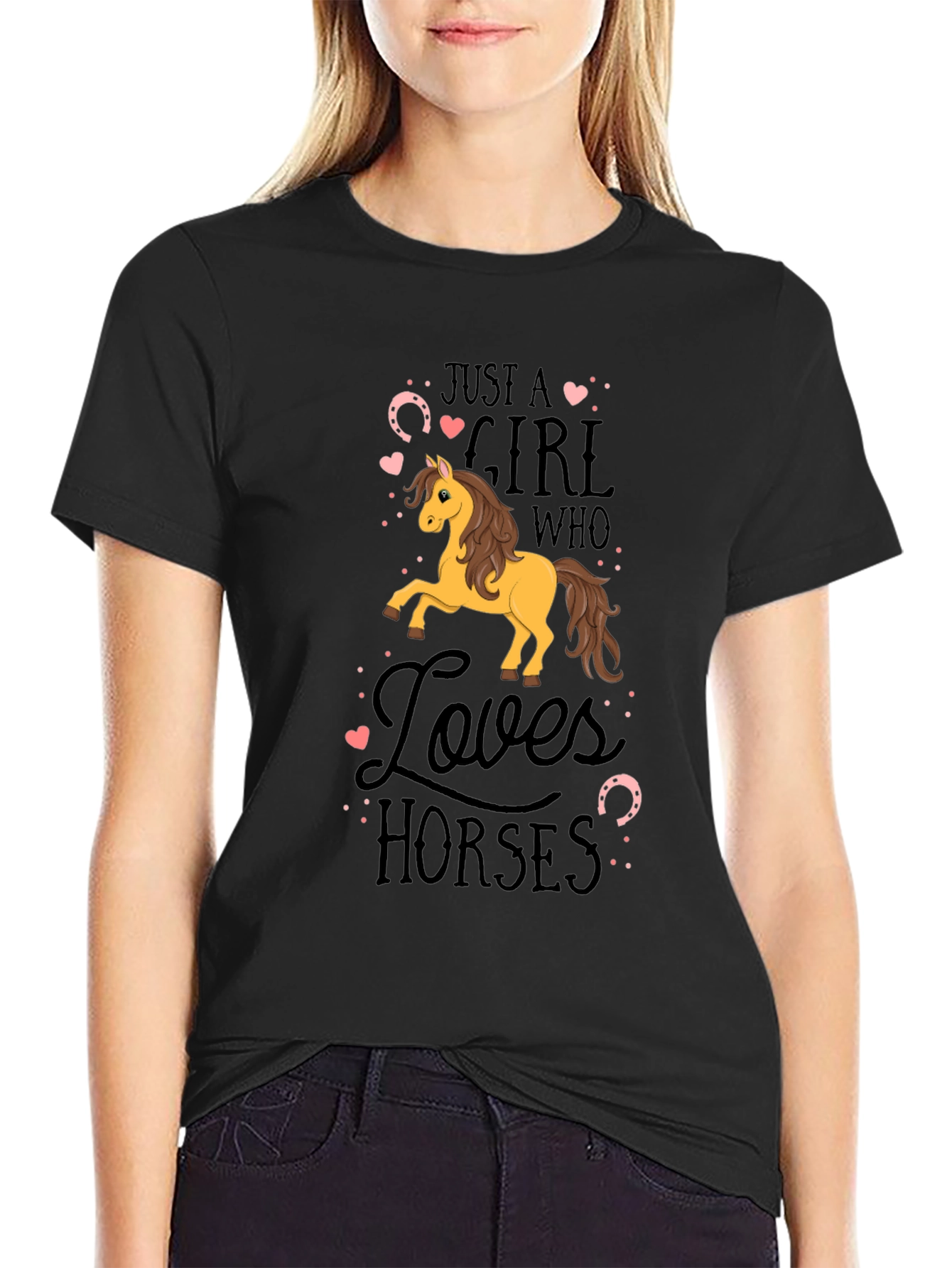 Black Girl Who Loves Horses Black T-Shirt view 2