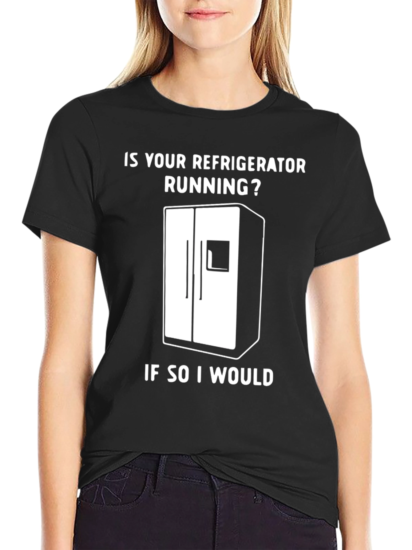 Black Funny Refrigerator Running Gag T-Shirt view 2