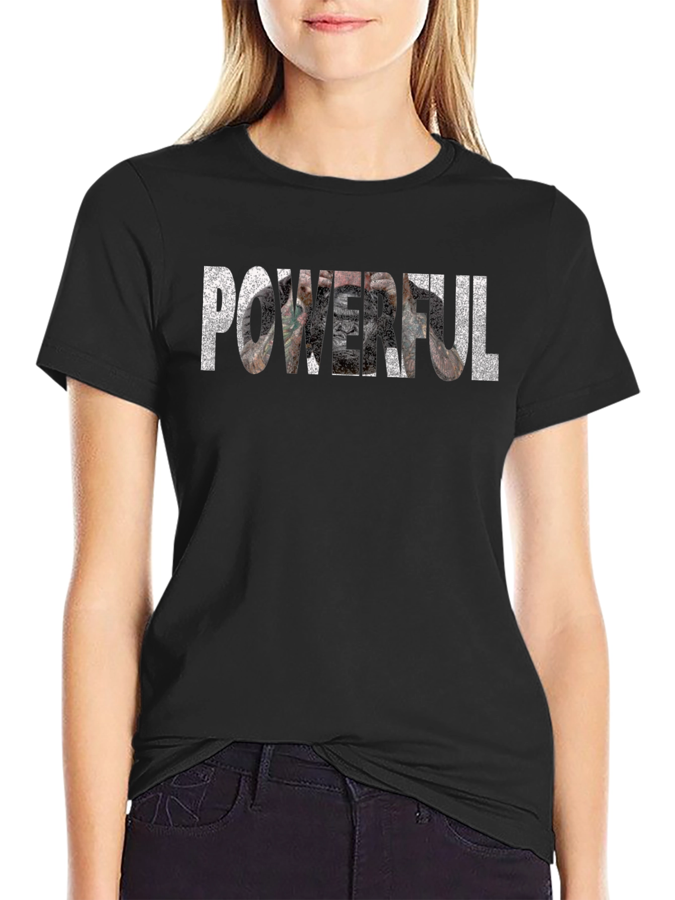 Black Powerful Graphic Print T-Shirt view 2