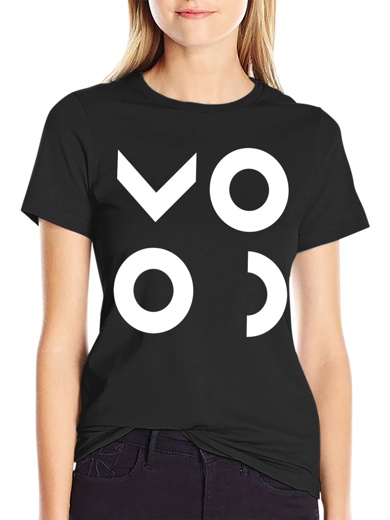 Black Modern Graphic Tee - Black with White Abstract Design view 2