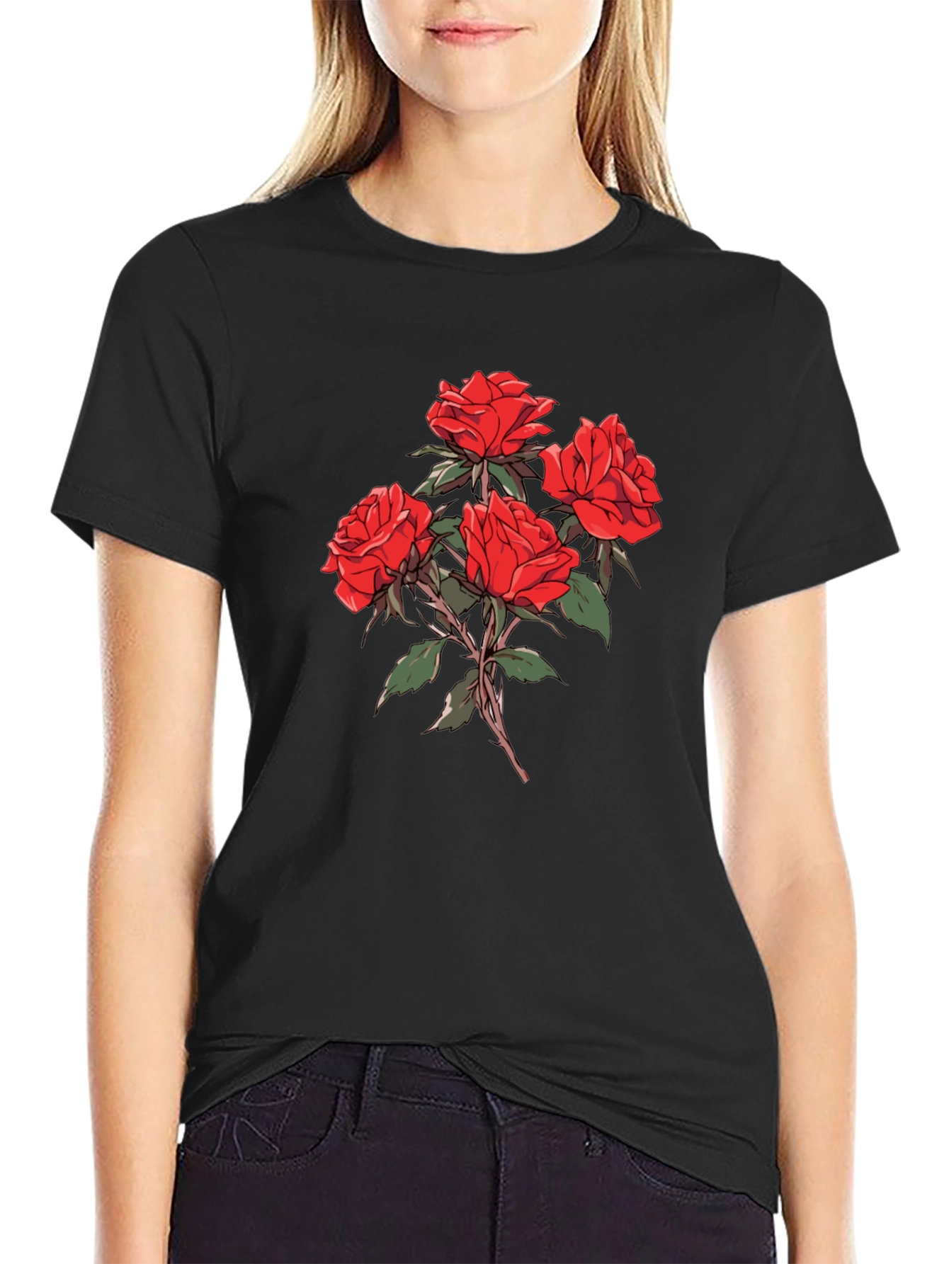 Black Men's Black Rose Graphic T-Shirt view 2