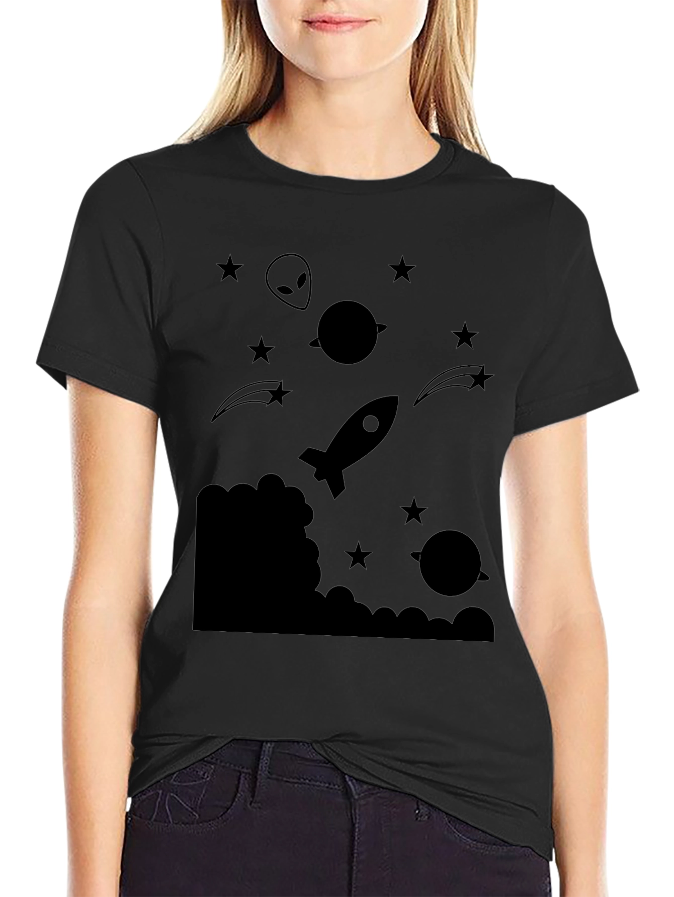 Black Cosmic Rocket Graphic T-Shirt view 2
