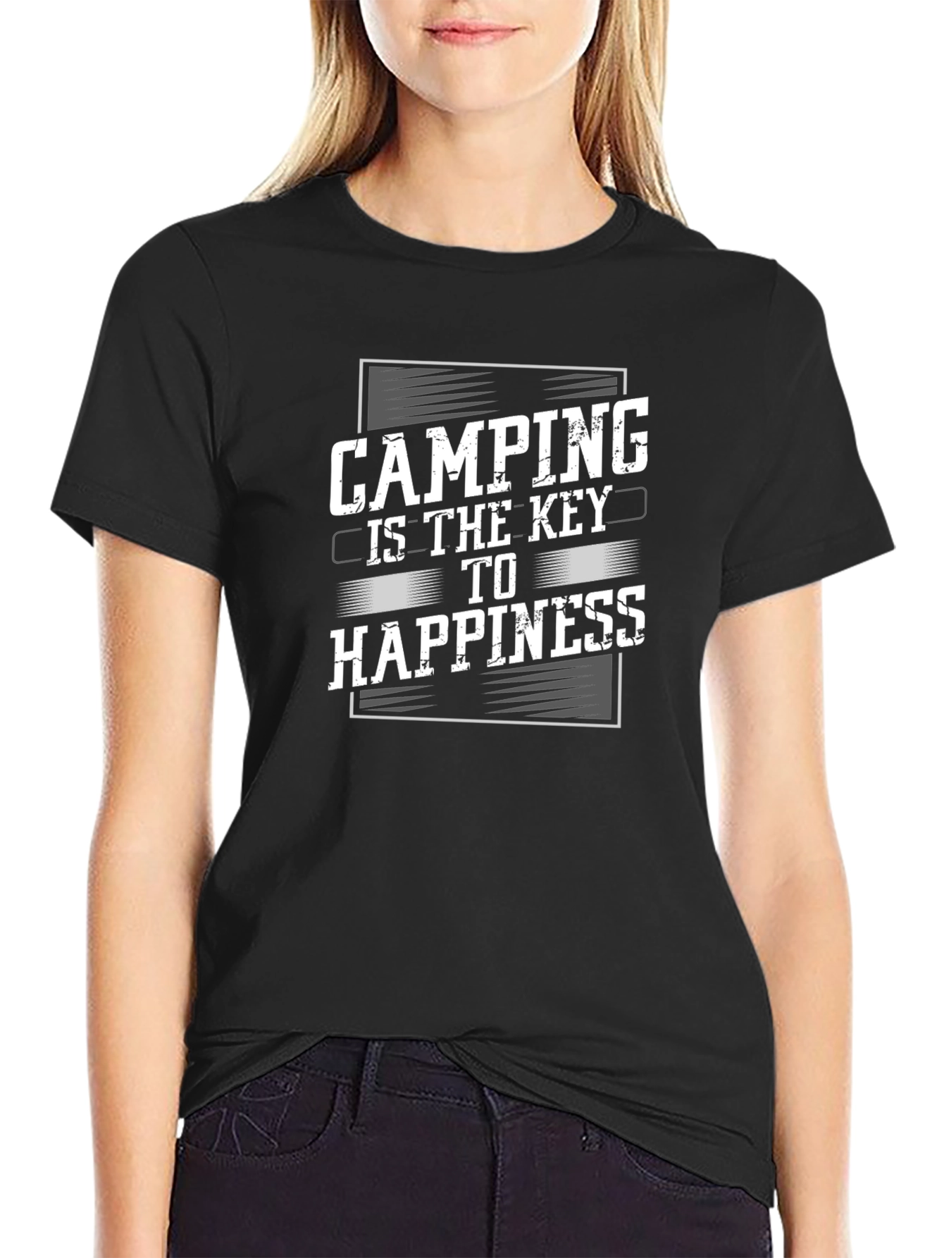 Black Camping is the Key to Happiness Graphic Tee - Black view 2
