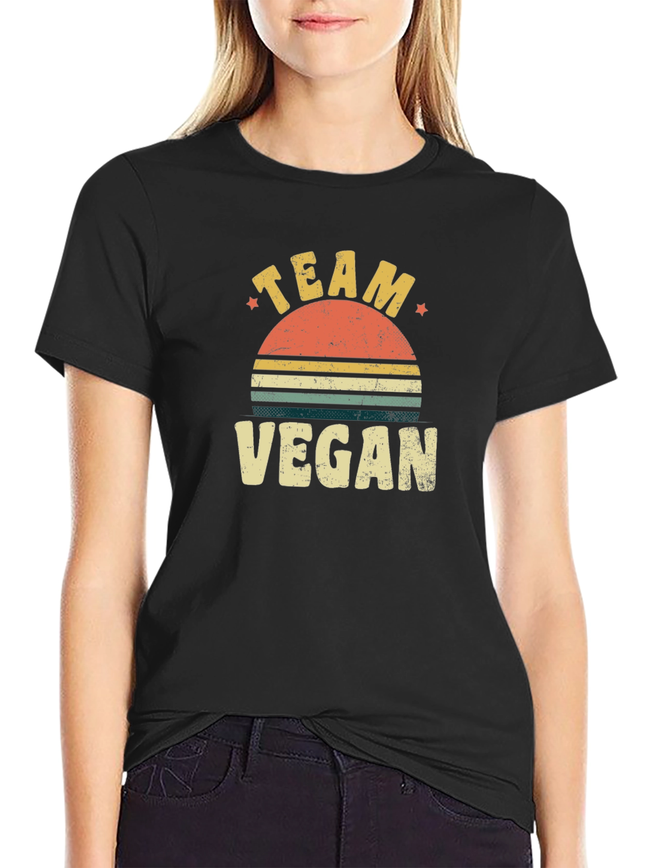 Black Team Vegan Retro Sunset T-Shirt view 2