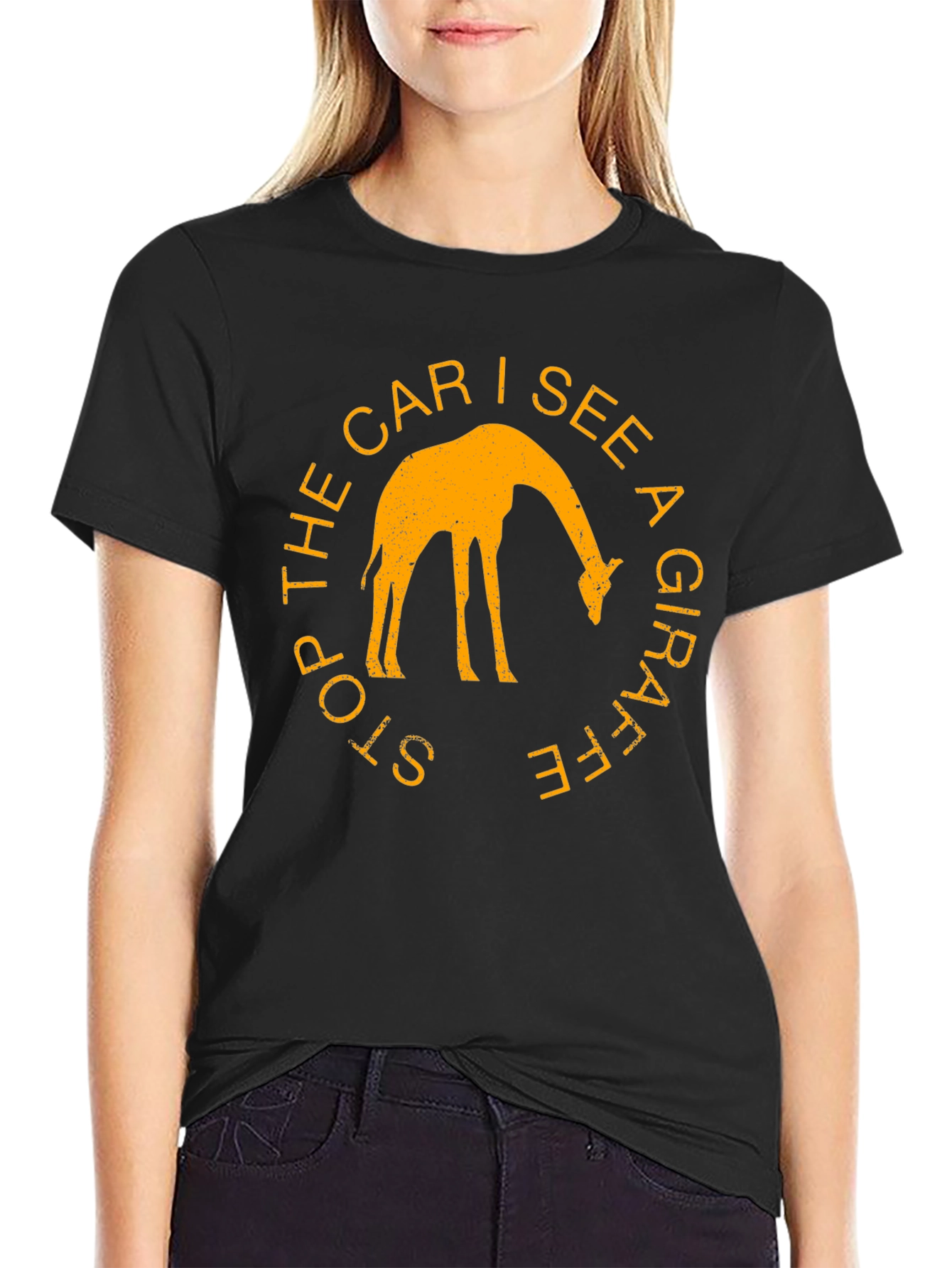 Black Giraffe Graphic Tee - Stop The Car I See A Giraffe Black Shirt view 2