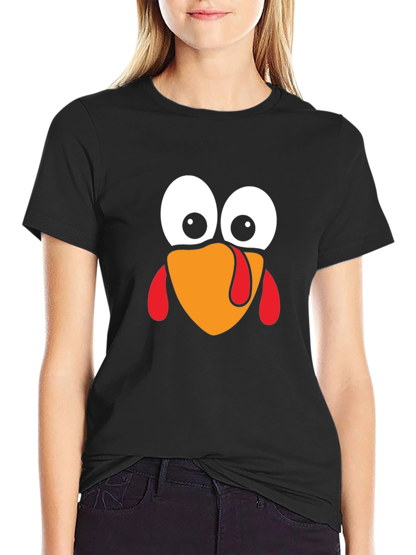 Black Funny Turkey Face Thanksgiving Black T-Shirt view 2