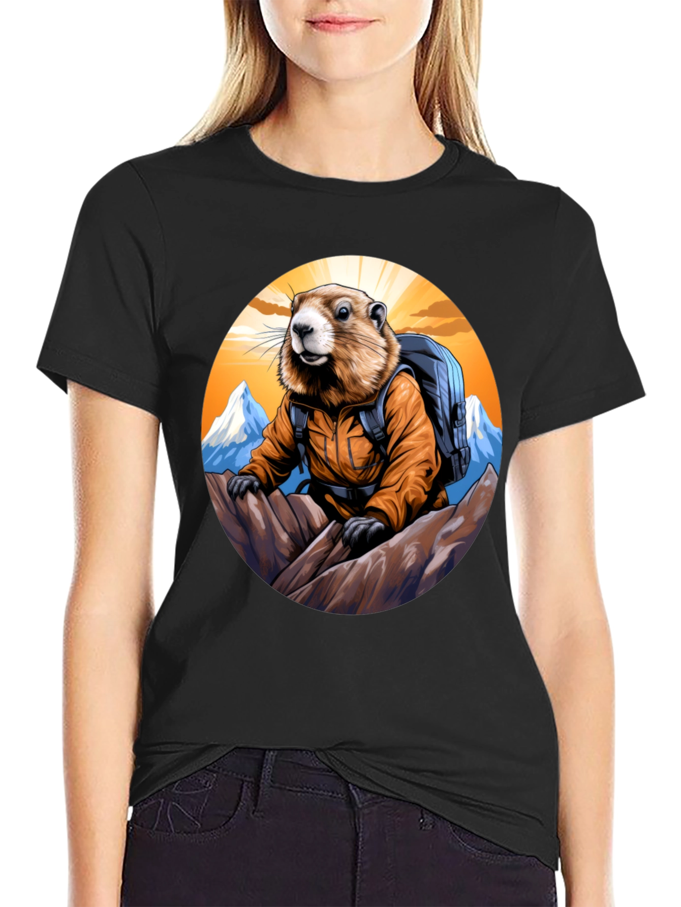Black Hiking Marmot T-Shirt - Mountain Adventure view 2