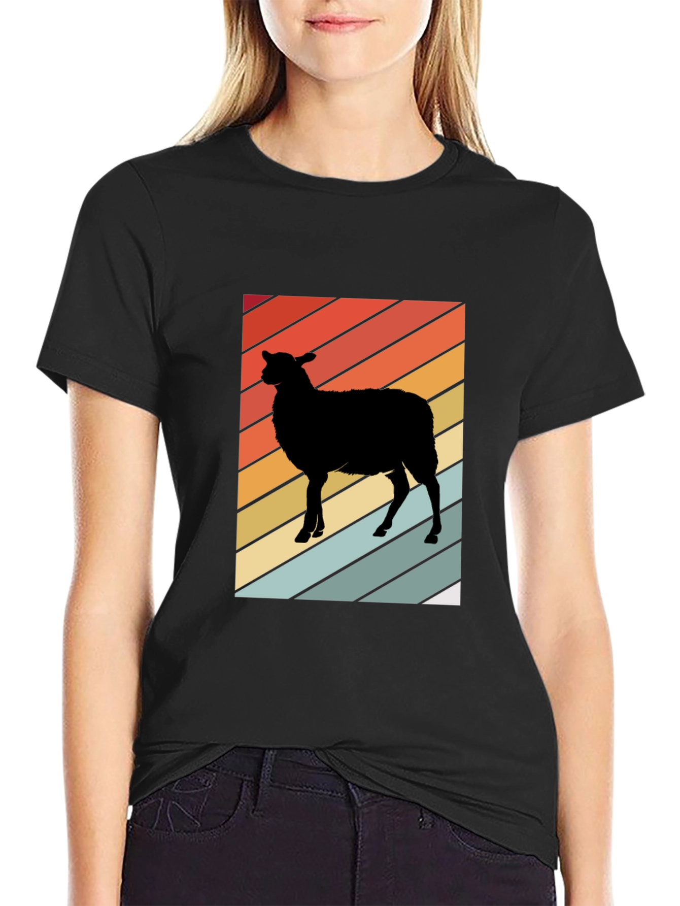 Black Retro Sheep Graphic Tee - Men's Black T-Shirt view 2