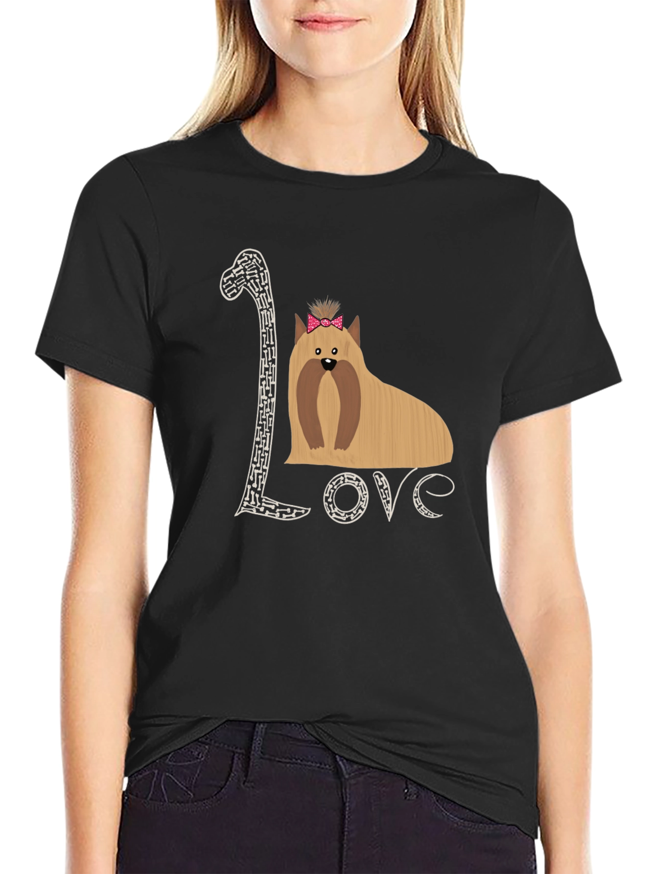 Black Love Yorkshire Terrier Black T-Shirt view 2