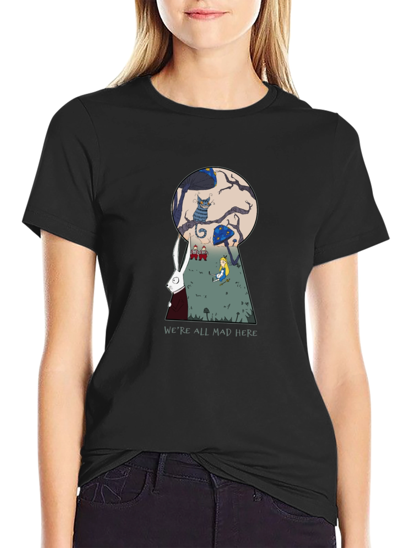 Black Alice in Wonderland T-Shirt - Mad Here view 2