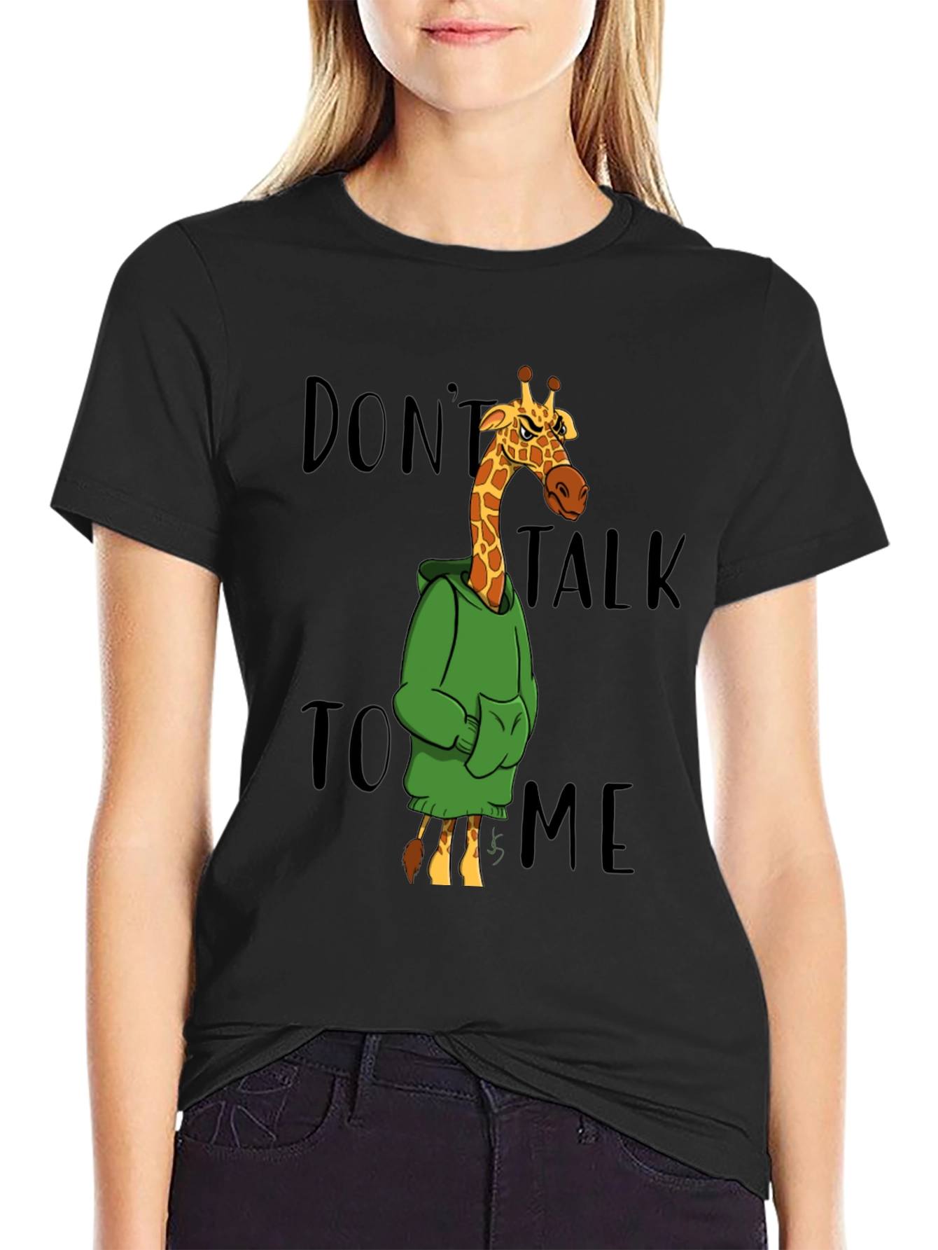 Black Don't Talk to Me Giraffe Graphic T-Shirt view 2