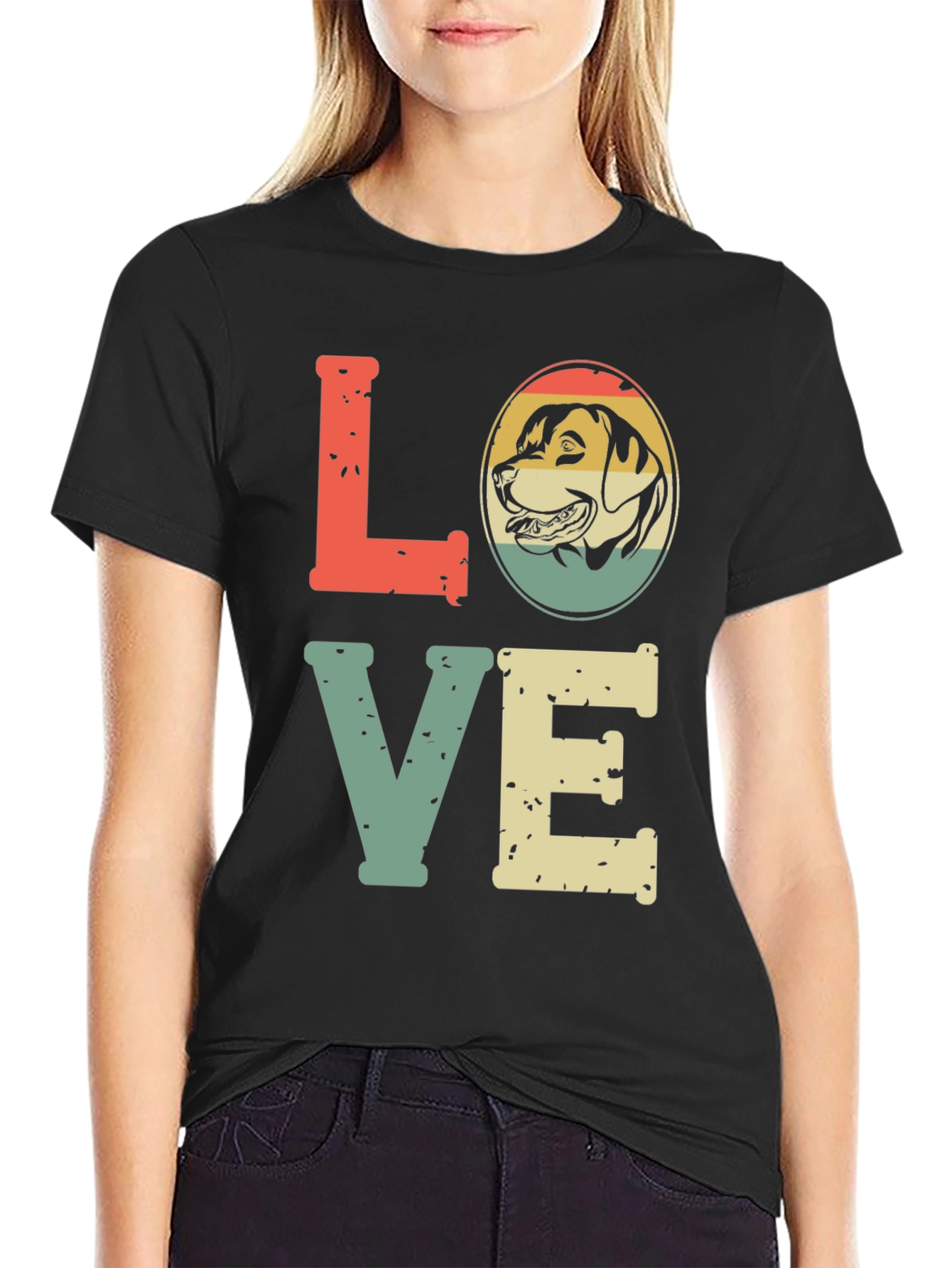 Black Retro Dog Lover T-Shirt - "LOVE" Design view 2