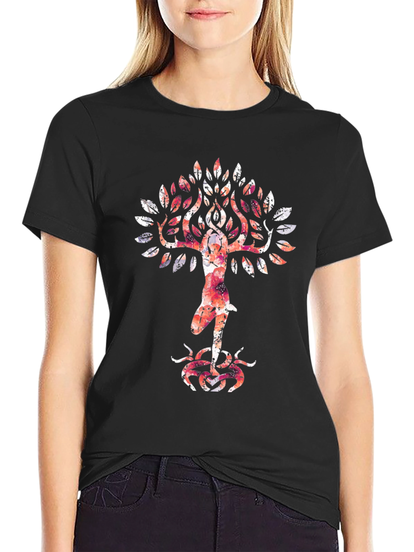 Black Tree Pose Graphic Tee - Yoga Inspired T-Shirt view 2