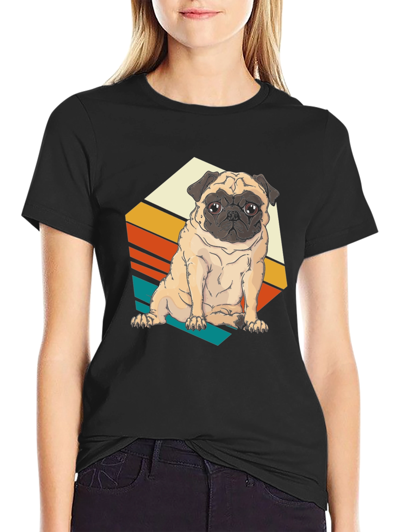 Black Retro Pug T-Shirt - Vintage Dog Lover Tee view 2