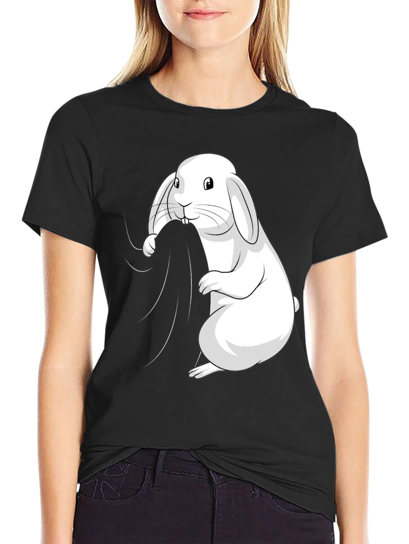 Black Bunny Graphic Tee - Black Cotton T-Shirt view 2