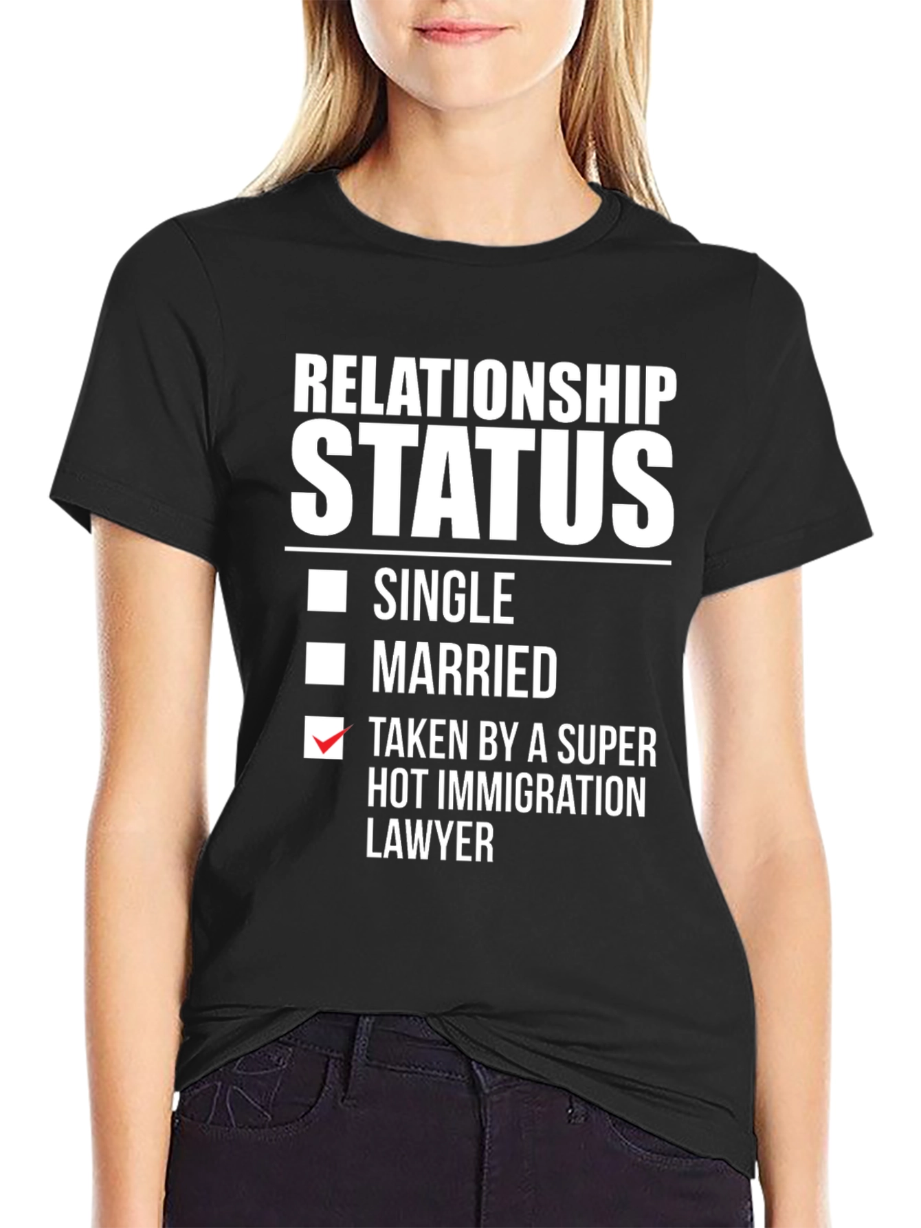 Black Relationship Status T-Shirt - Immigration Lawyer Humor view 2