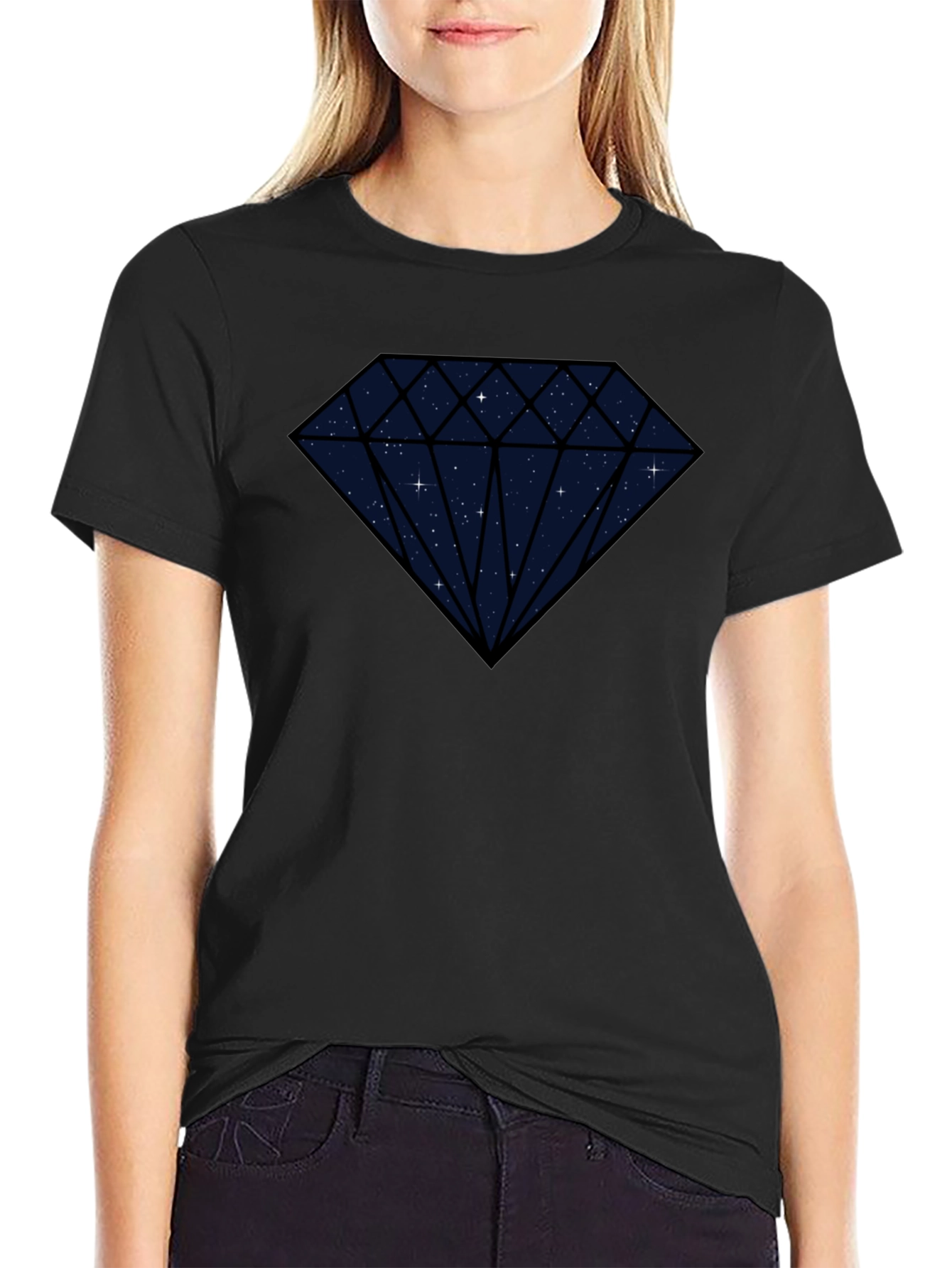 Black Galaxy Diamond Graphic Tee - Black Cotton Blend view 2