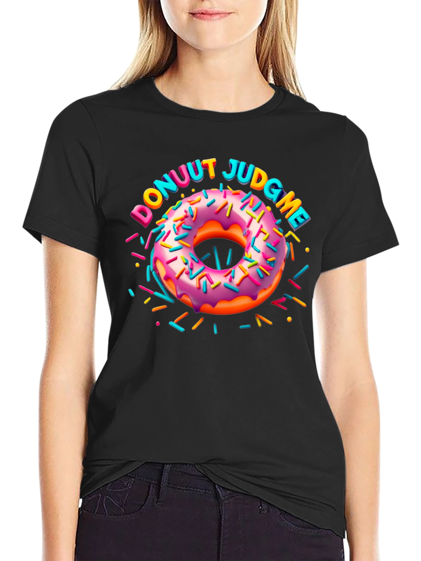 Black Donuut Judge Me Novelty Graphic T-Shirt view 2