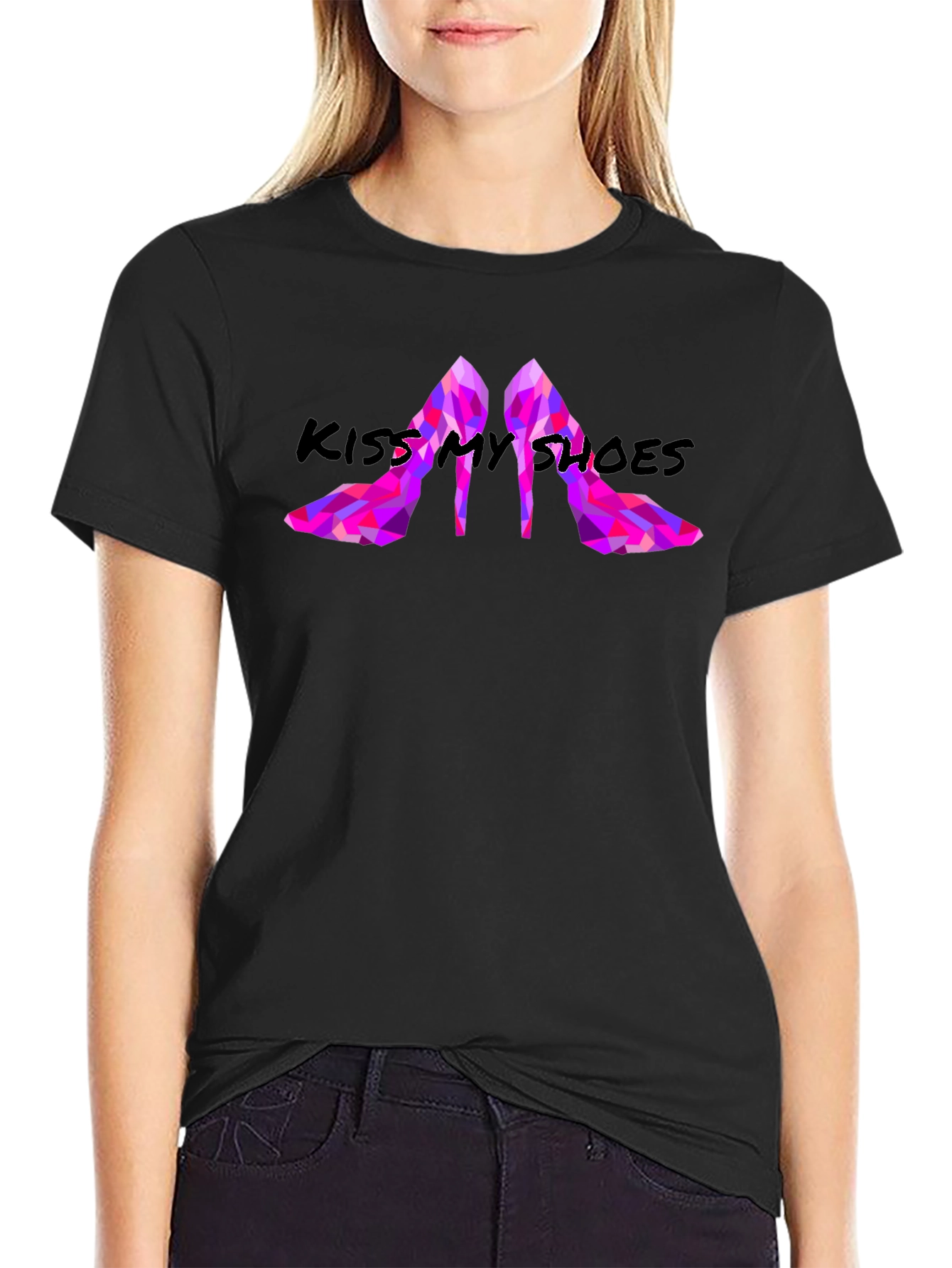 Black Kiss My Shoes Graphic Tee - Stylish & Bold view 2