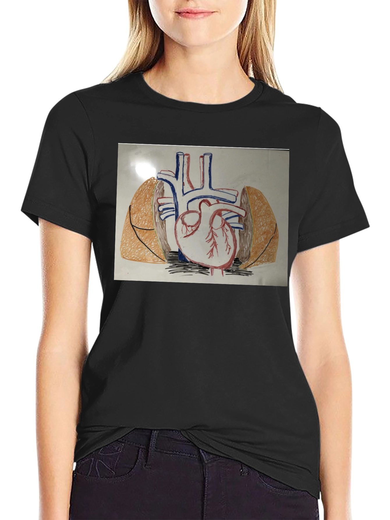 Black Anatomy Heart T-Shirt - Black Cotton Graphic Tee view 2