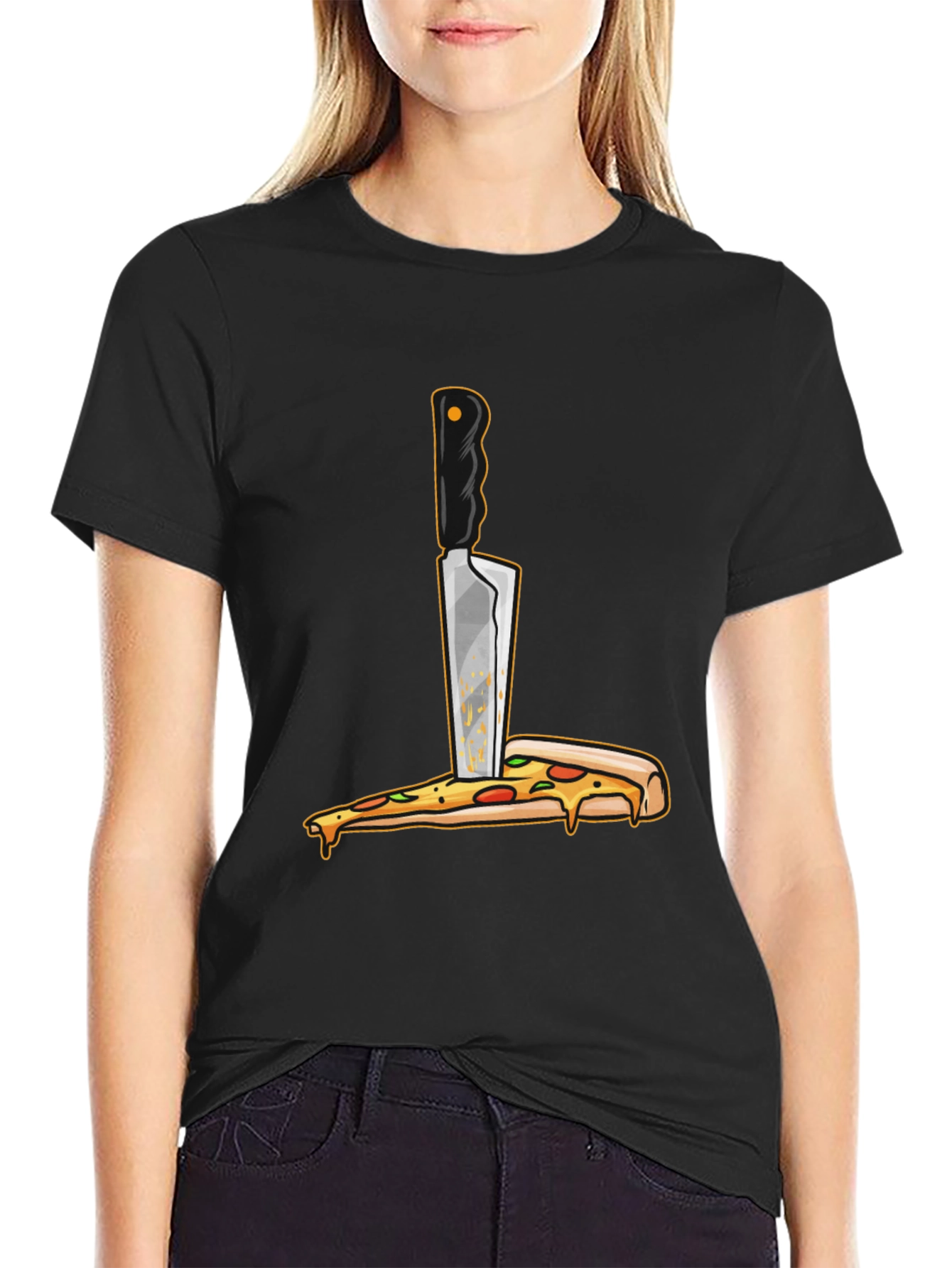 Black Pizza Knife T-Shirt - Funny Foodie Graphic Tee view 2