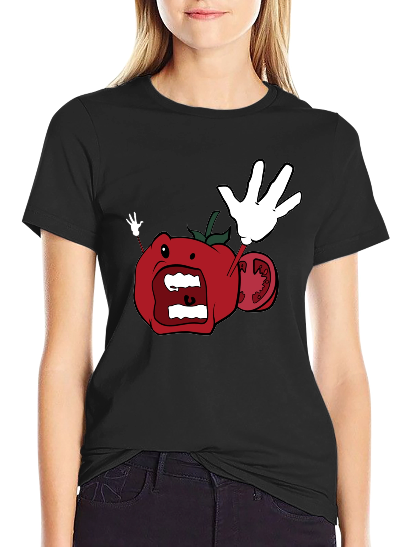 Tomato Cartoon Black T-Shirt - 2