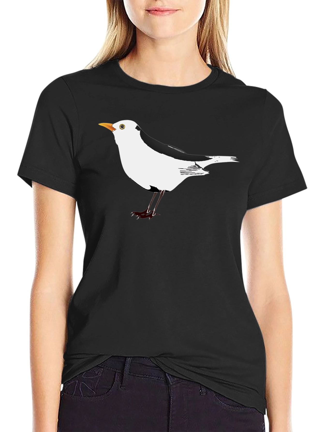 Black Black T-Shirt with Unique Seagull Bird Graphic view 2