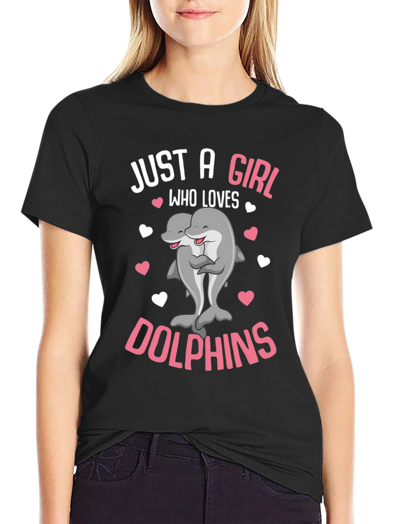 Black Just a Girl Who Loves Dolphins T-Shirt view 2
