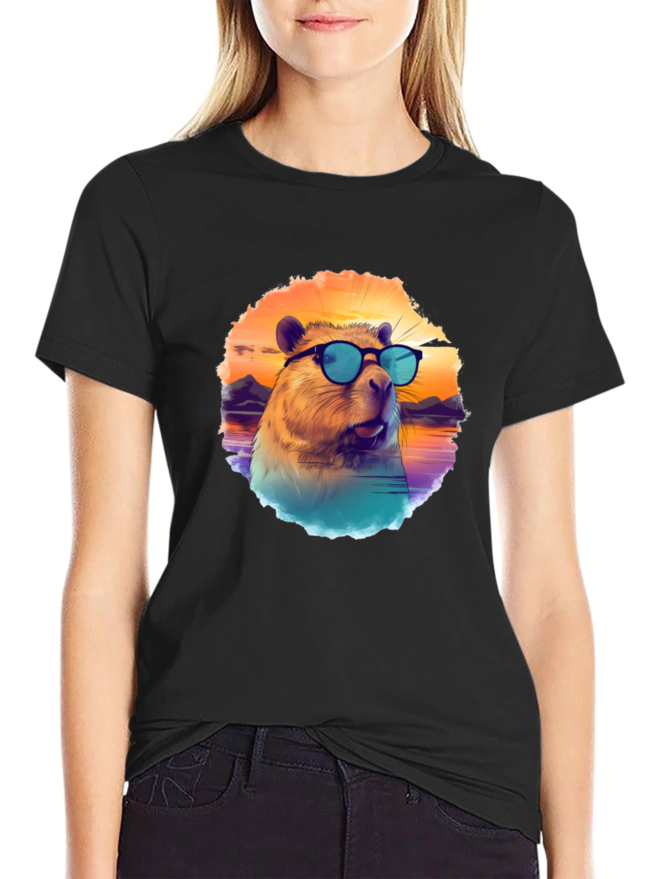 Black Cool Capybara T-Shirt view 2
