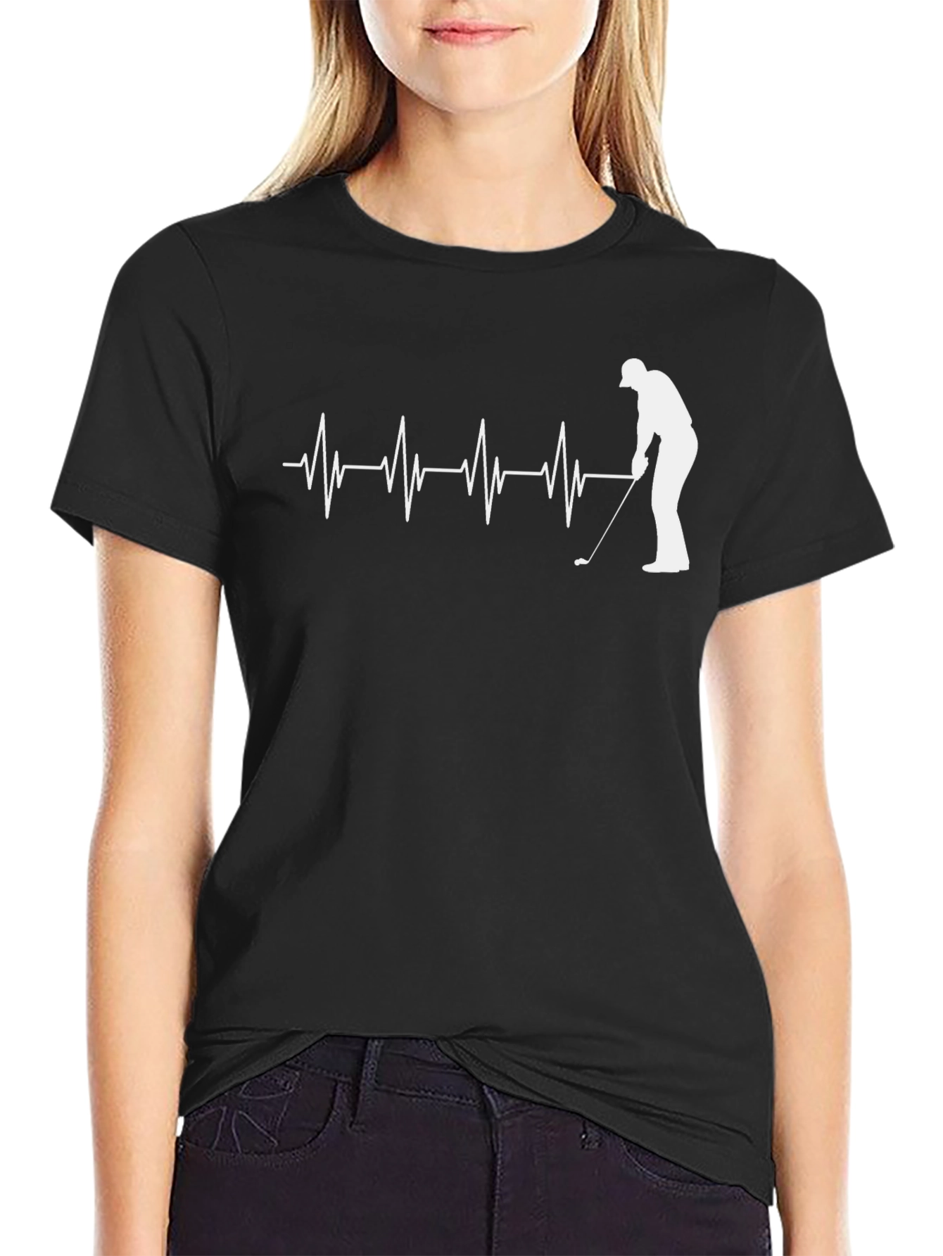 Black Golf Heartbeat T-Shirt - Black Tee view 2