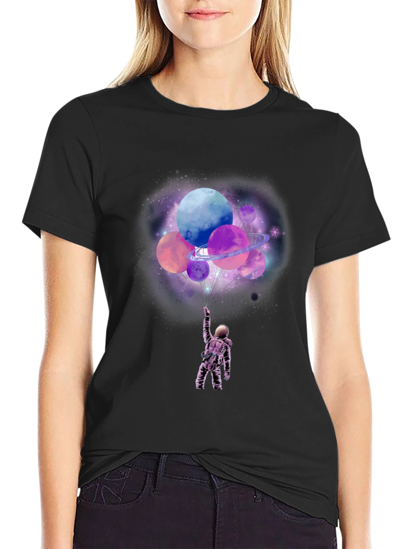 Black Astronaut Planets Graphic T-Shirt view 2