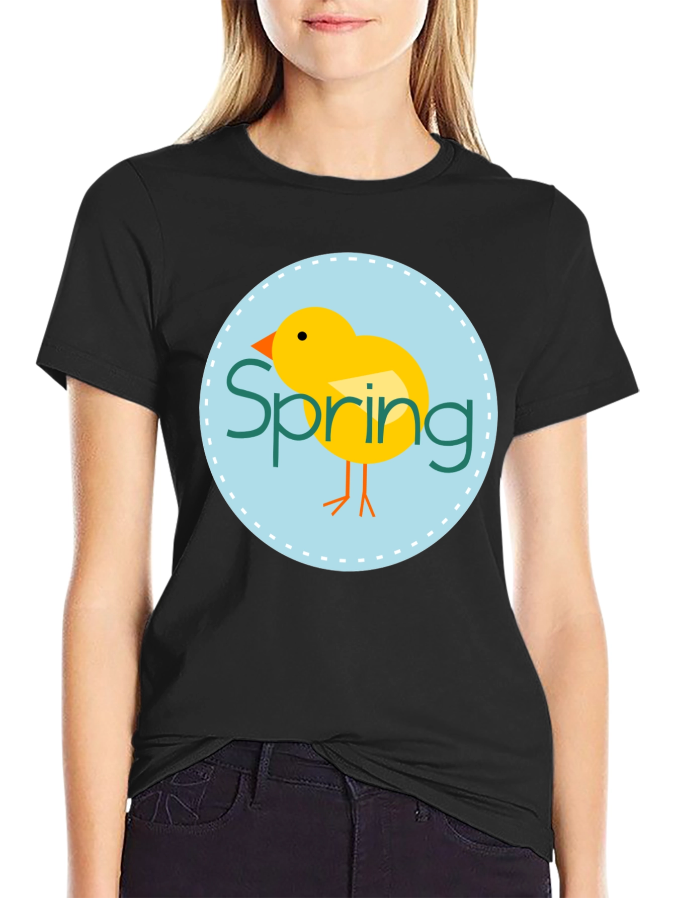 Black Spring Chick Graphic Tee - Unisex Black T-Shirt view 2