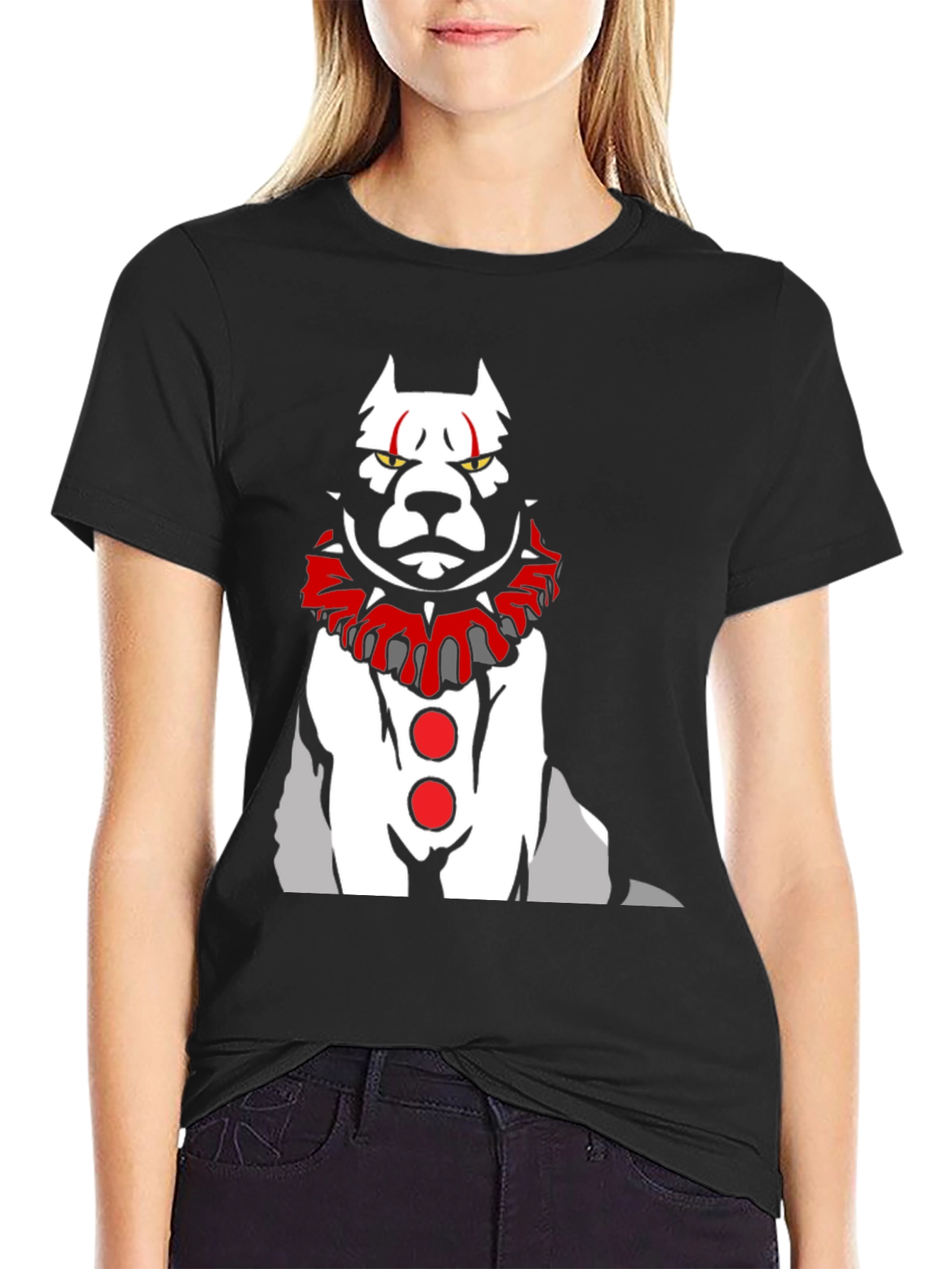 Black Scary Clown Dog Graphic T-Shirt view 2