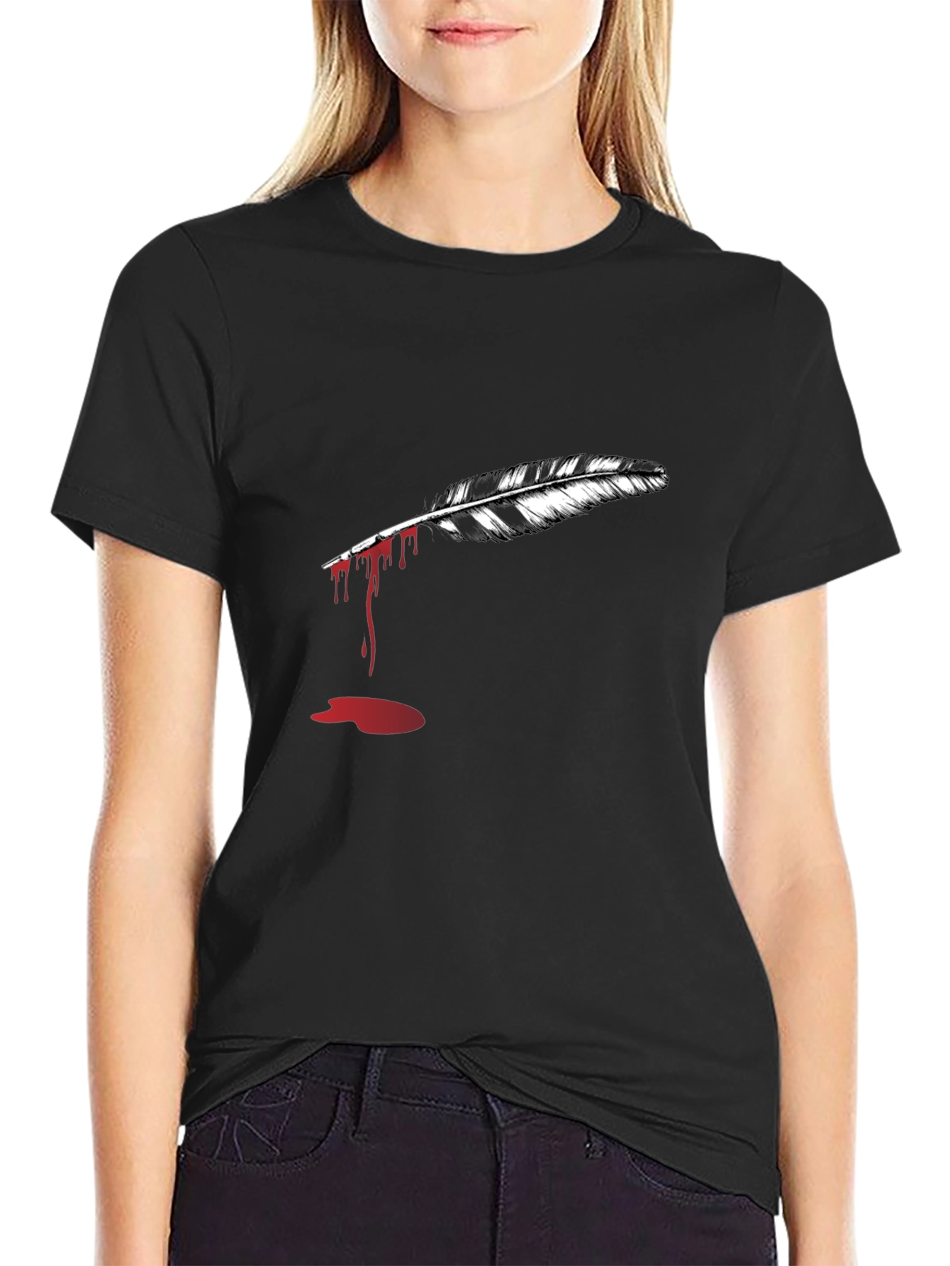 Black Feather Graphic Black T-Shirt view 2