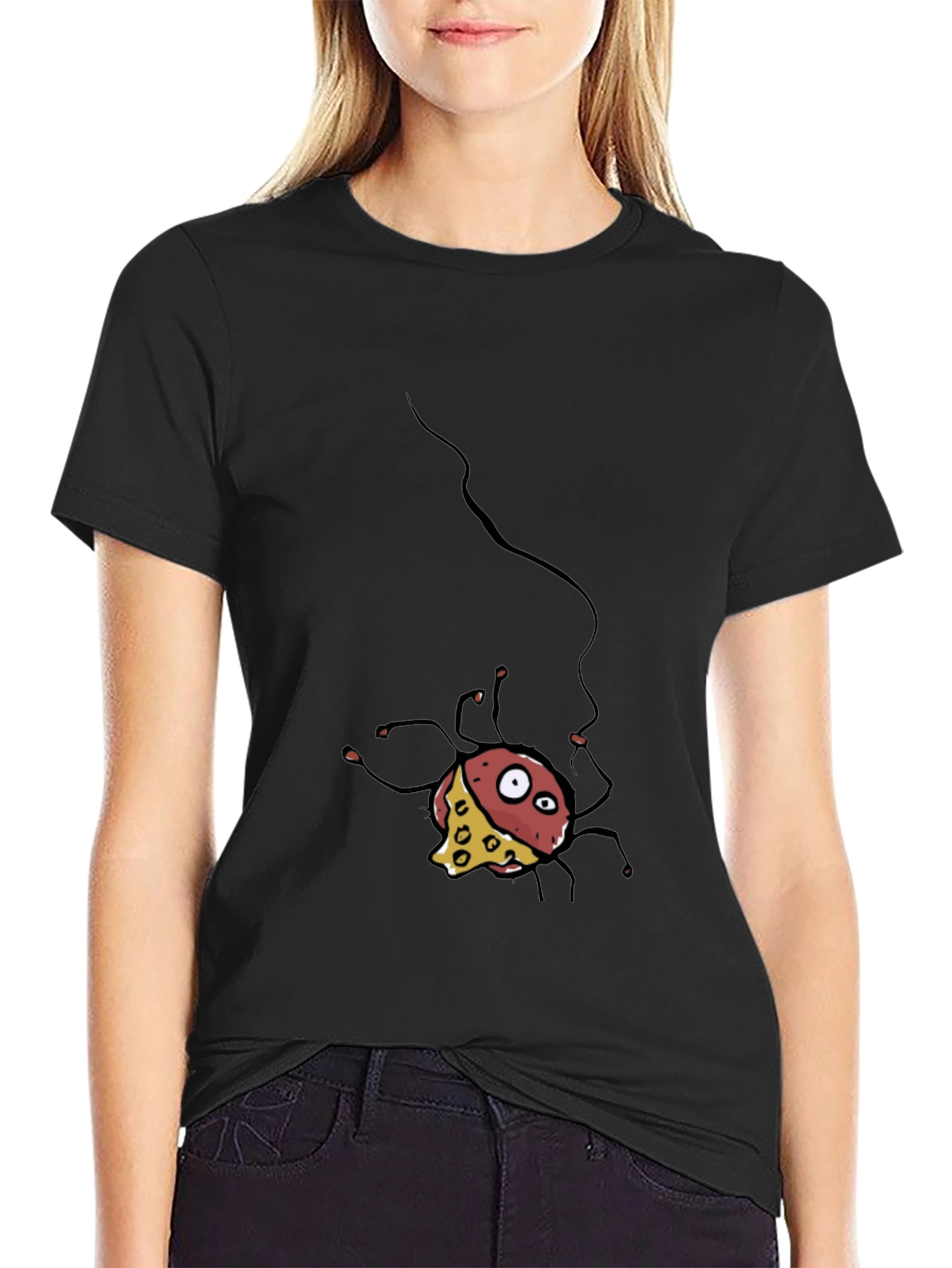 Black Funny Spider Cheese T-Shirt - Black view 2