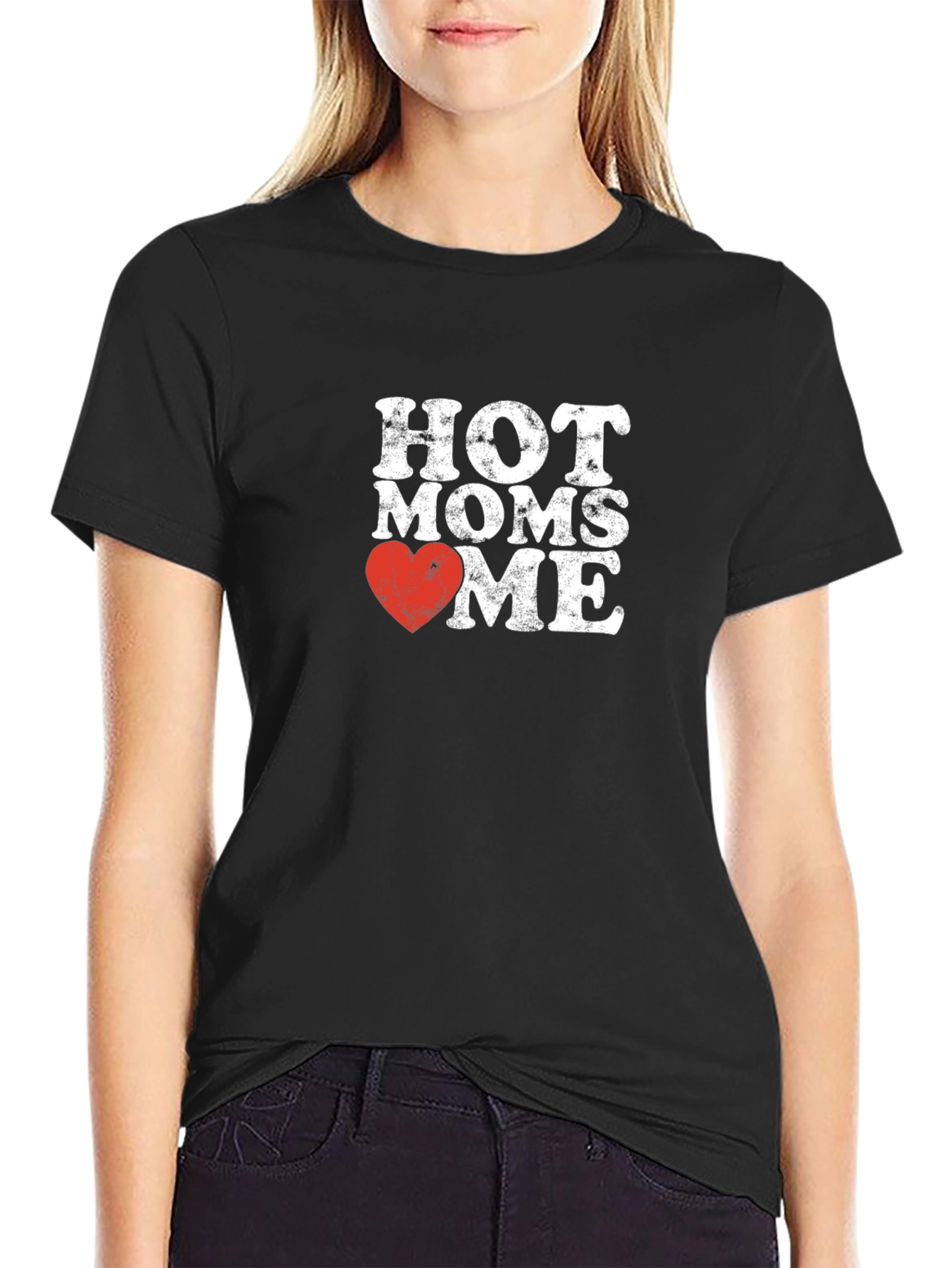 Black Hot Moms Love Me Graphic T-Shirt - Novelty Humor Tee view 2