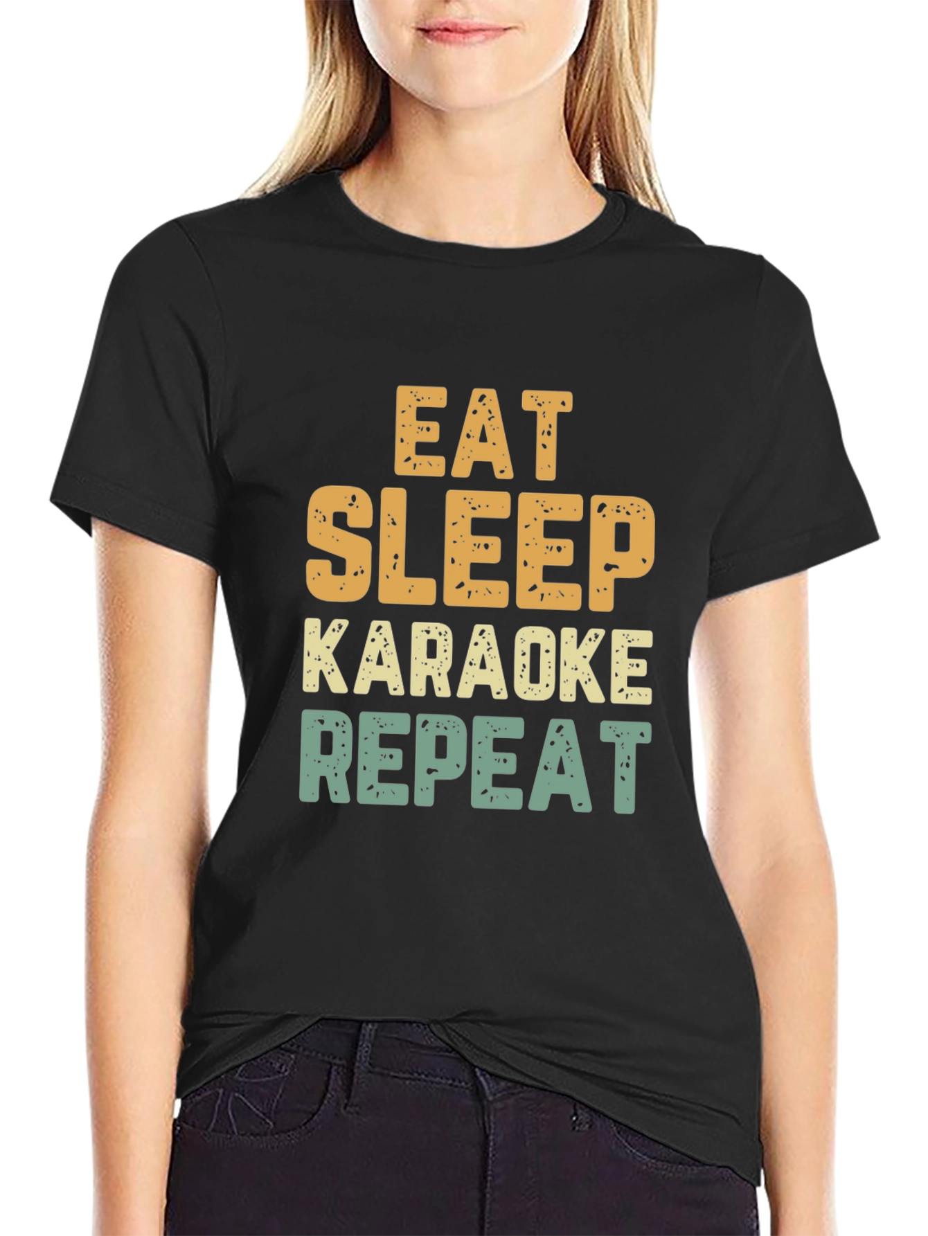 Black Eat Sleep Karaoke Repeat Funny T-Shirt view 2