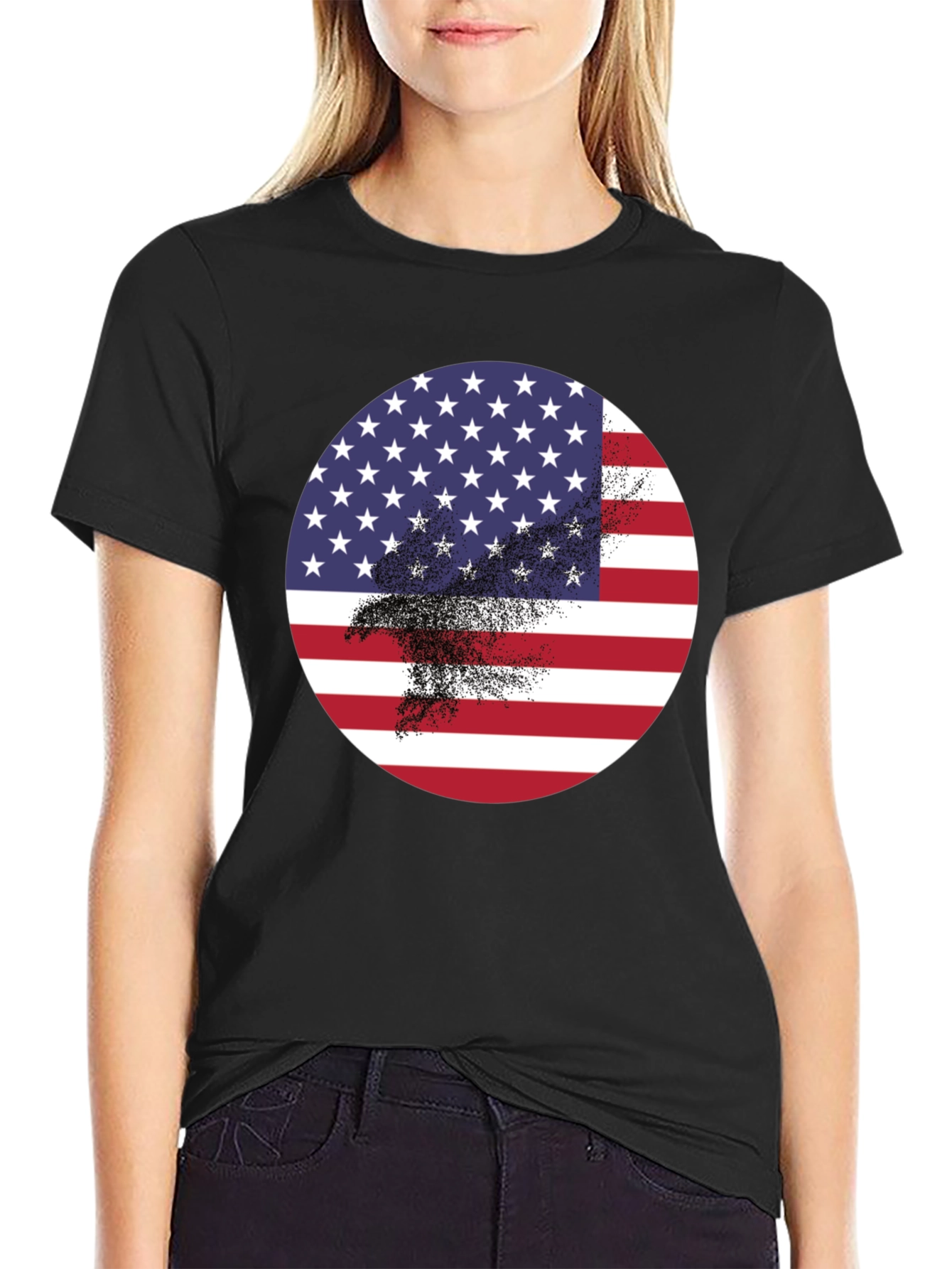 Black American Flag Eagle Graphic Black T-Shirt view 2