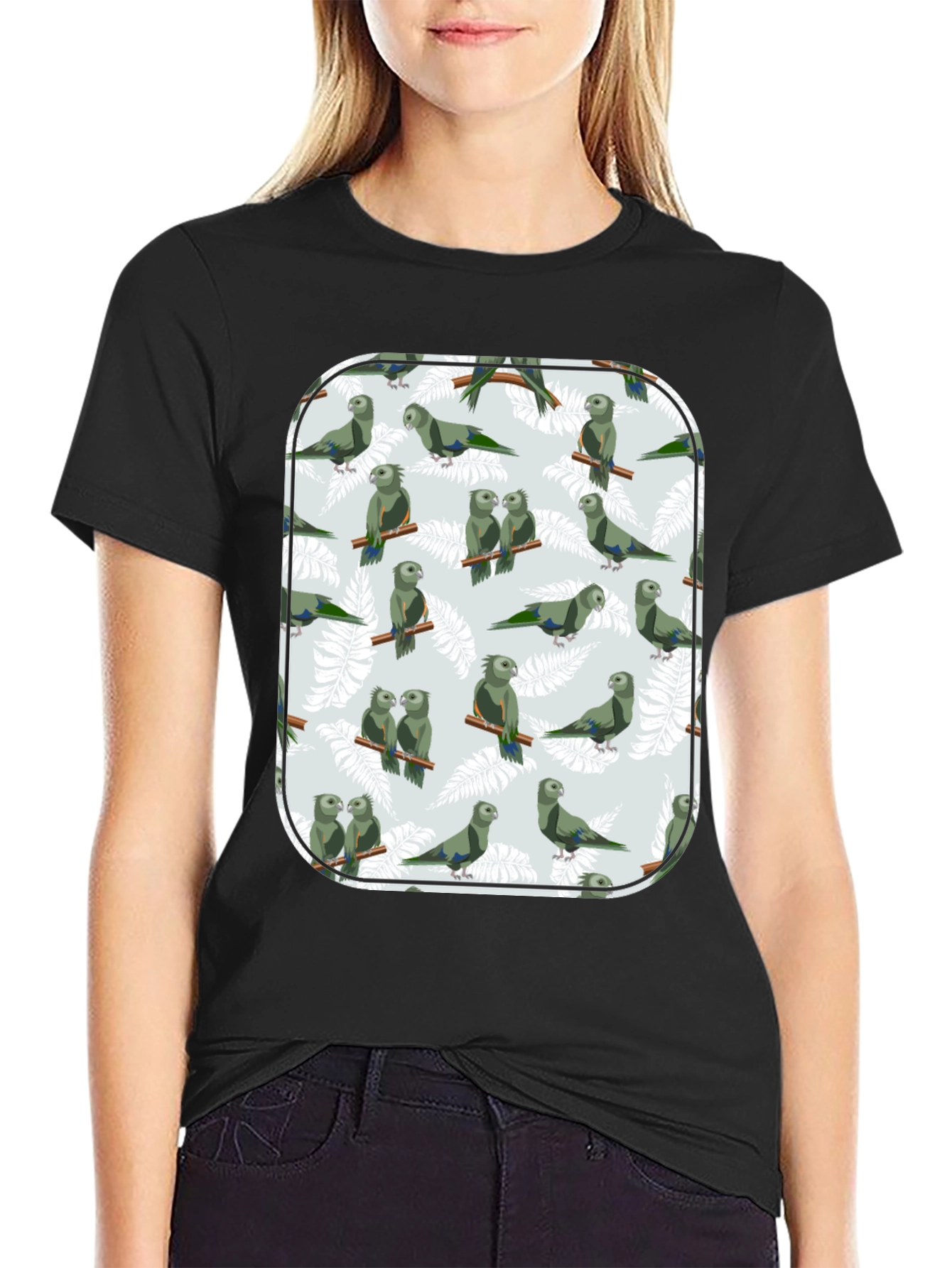 Black Parrot Print T-Shirt - Unique Graphic Tee view 2